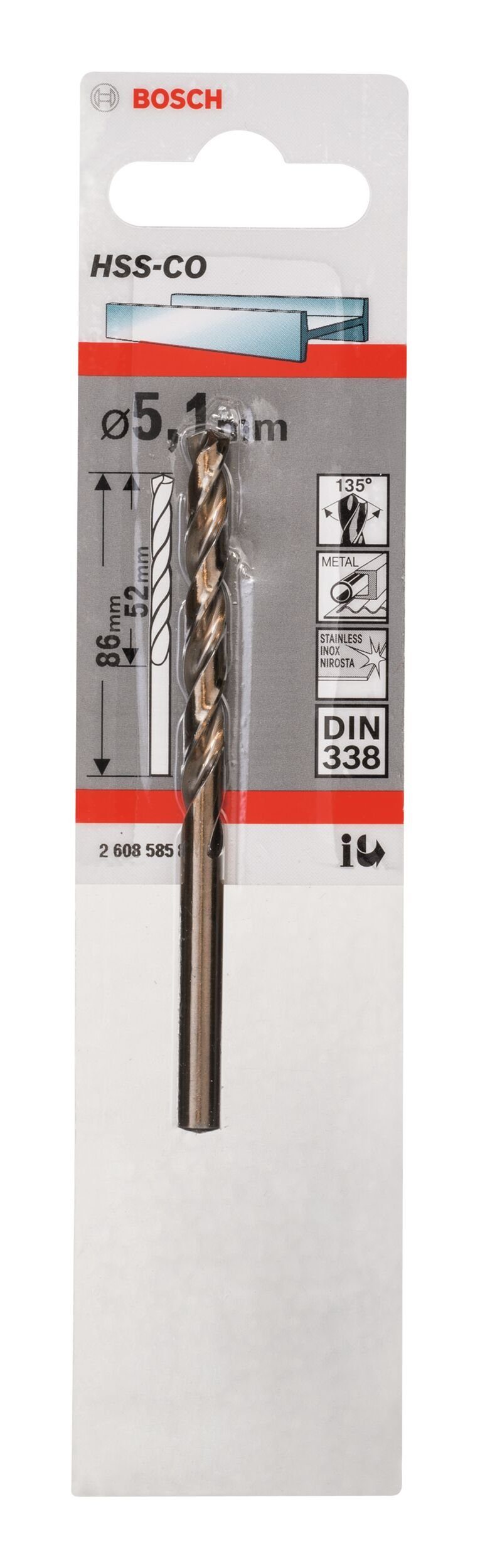 1er-Pack - 52 - mm (DIN 338) Metallbohrer, 5,1 86 x HSS-Co x BOSCH