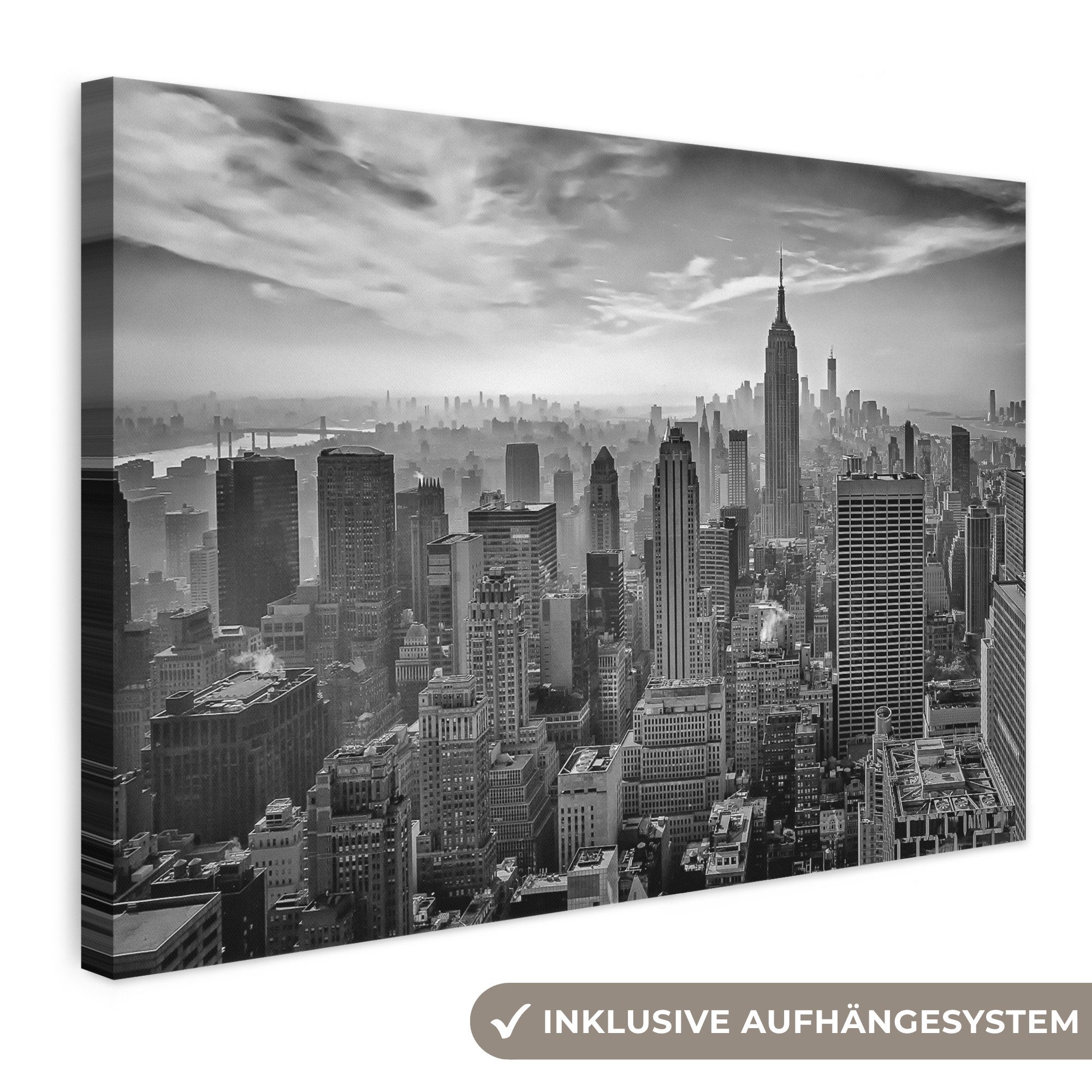 OneMillionCanvasses® Leinwandbild Architektur - Schwarz und weiß - Stadt - Skyline - New York, Fotodruck (1 St), Leinwand Bilder Klein, Wand Dekoration Aesthetic 30x20 cm