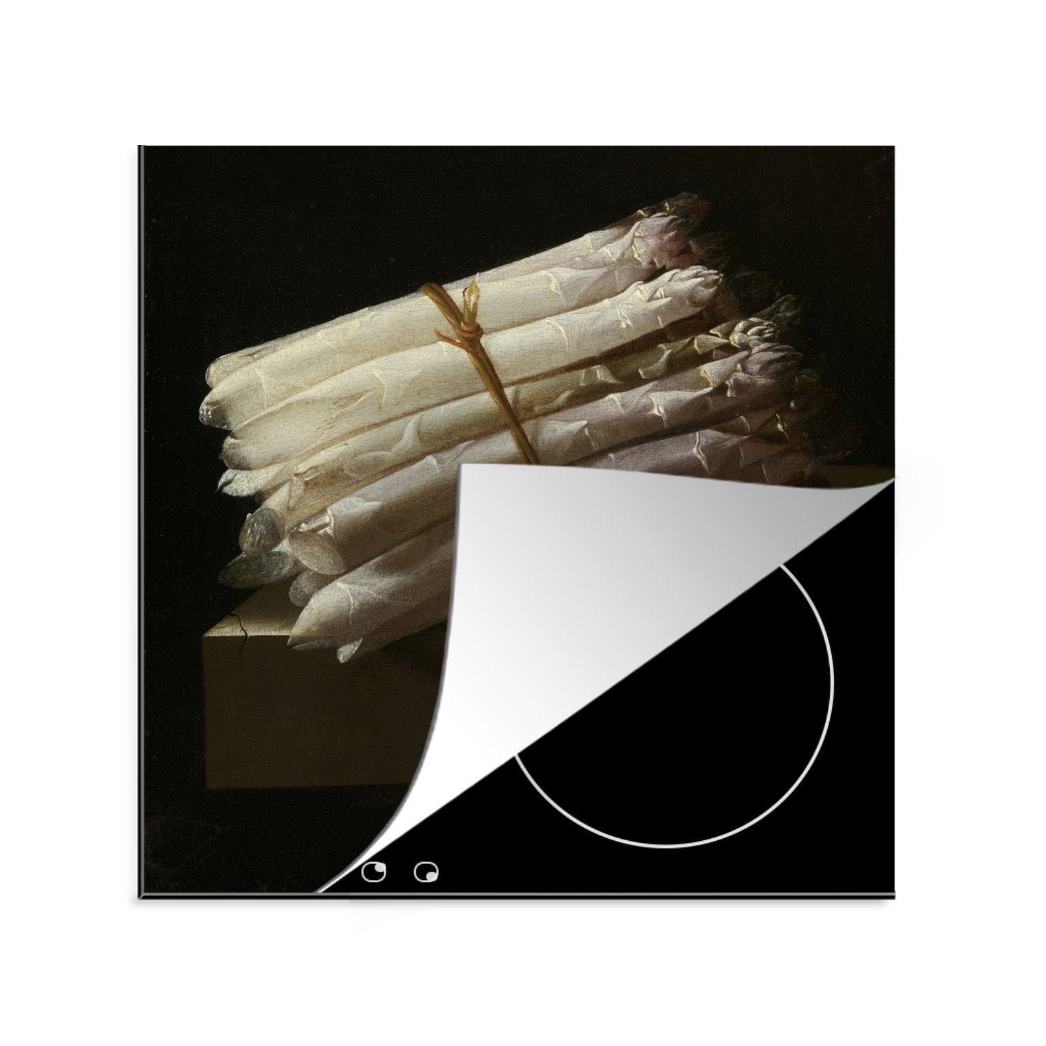 MuchoWow Herdblende-/Abdeckplatte Stilleben mit Spargel - Gemälde von Adriaen Coorte im quadratischen, Vinyl, (1 tlg), 78x78 cm, Ceranfeldabdeckung, Arbeitsplatte für küche