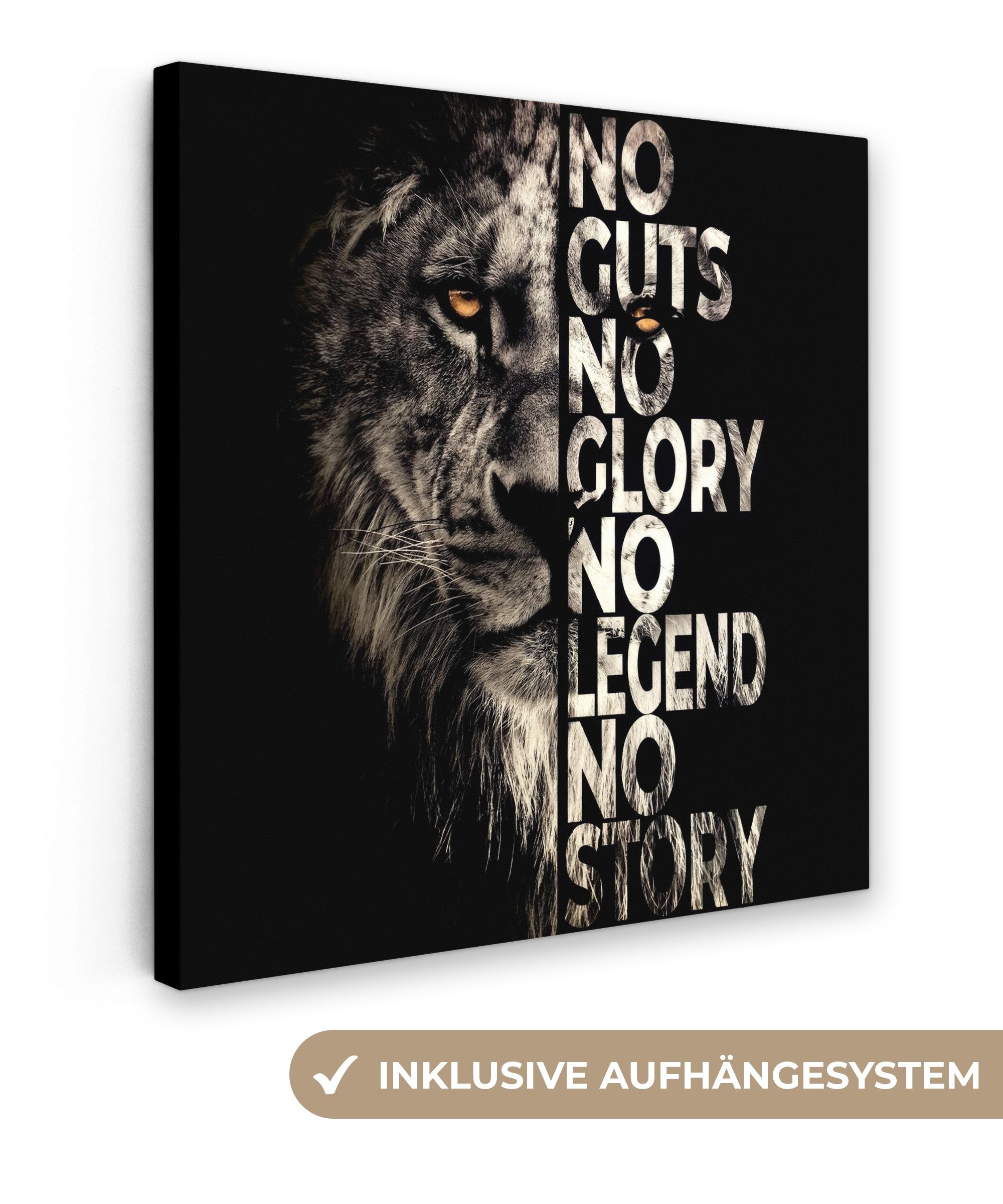 OneMillionCanvasses® Leinwandbild Löwe - Schwarz - Tiere - Zitat - Motivati günstig online kaufen