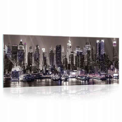 Wallarena Glasbild New York Stad Nacht, 125x50 cm Modern Glasbilder Wohnzimmer Schlafzimmer Badezimmer, Bild Auf Glas Wandbilder, New York (Einteilig), Premium Glasbilder