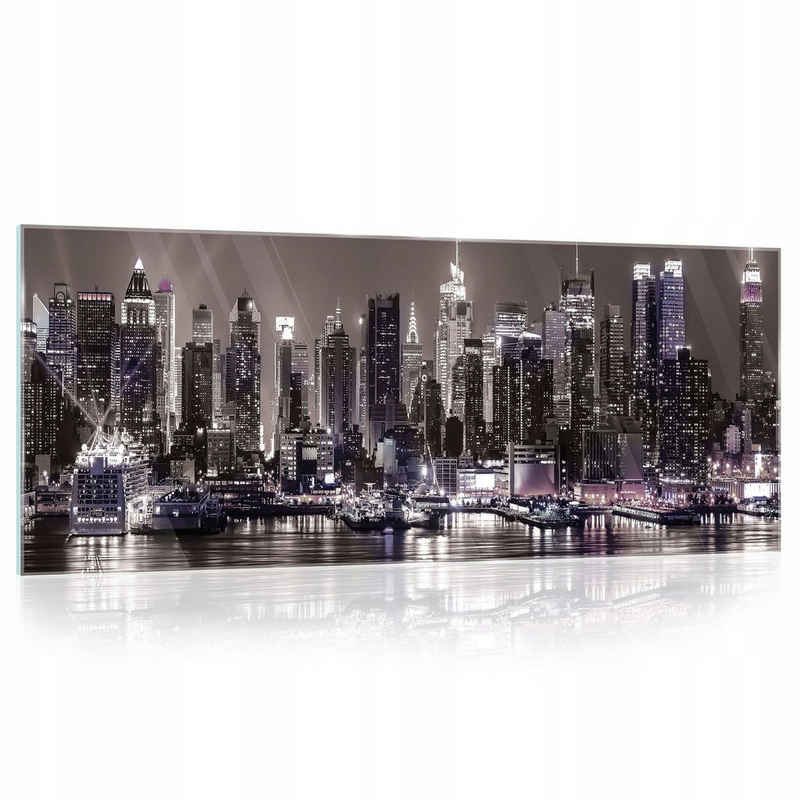 Wallarena Glasbild »New York Stad Nacht, 125x50 cm Modern Glasbilder Wohnzimmer Schlafzimmer Badezimmer, Bild Auf Glas Wandbilder«, New York (Einteilig), Premium Glasbilder