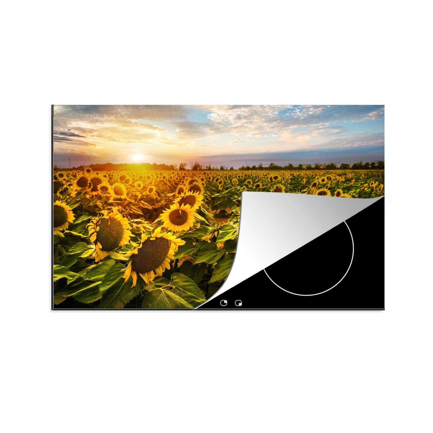 MuchoWow Herdblende-/Abdeckplatte Blumen - Sonnenblume - Himmel, Vinyl, (1 tlg), 80x52 cm, Induktionskochfeld Schutz für die küche, Ceranfeldabdeckung