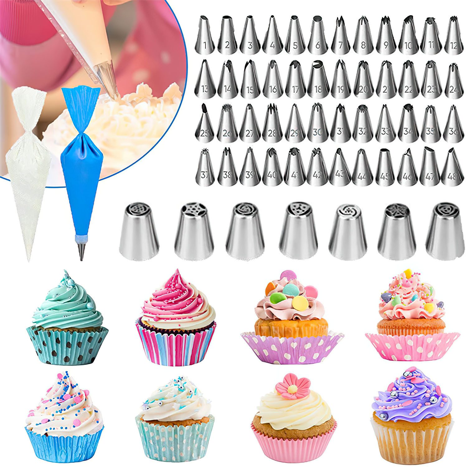 SURFOU Spritzbeutel 413-teiliges Torten Dekorationsset Kuchen Dekorieren Zubehör Backset mit Springform KuchenformenTortenplatte Drehbar – Bild 4 von 5