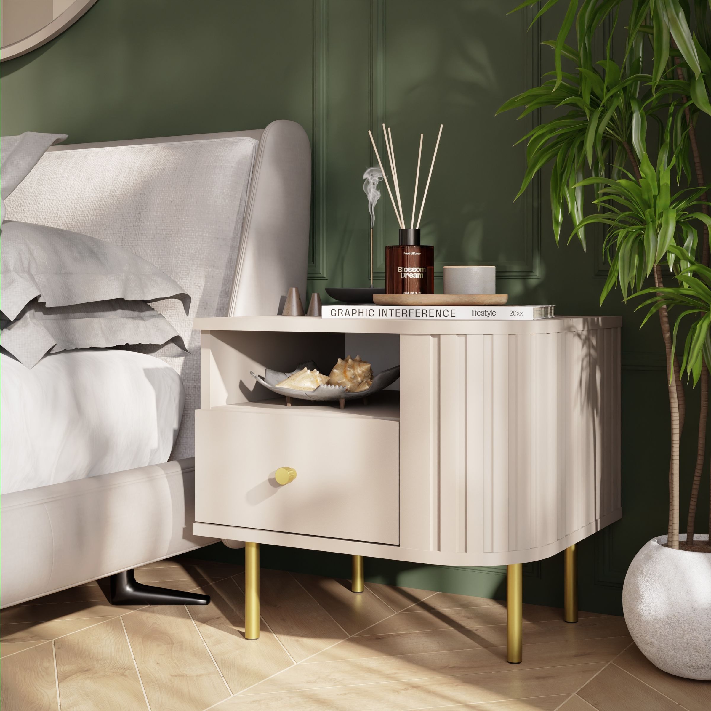 Küchen-Preisbombe Nachtschrank Ovalio Typ 801 Nachttisch 48 cm Schlafzimmer Konsole Anrichte Modern