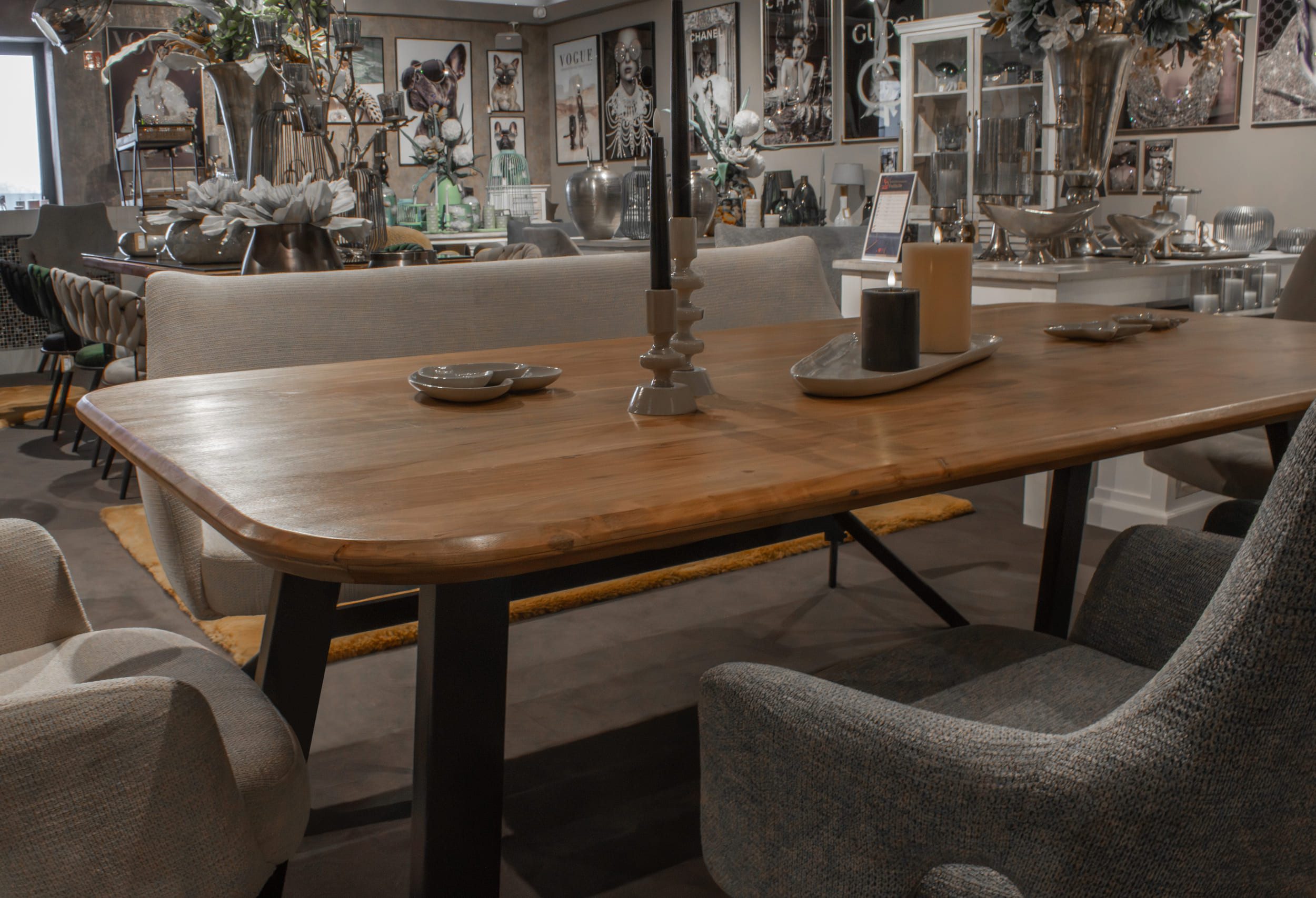 LC Home Wohnzimmertisch LC Home Esstisch Akazie Metallgestell Akazienholz Massivholz