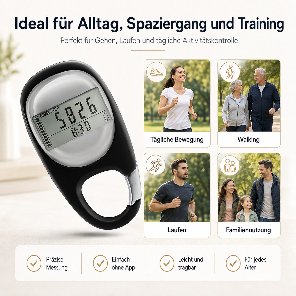 XEOOCE Schrittzähler 3D Schrittzähler ohne App Großes Display Schwarz
