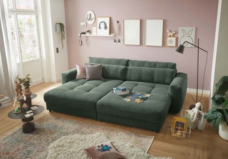 Big-Sofa EXCITING Raum Bezug, ED DESIGN Winter Barura, Nierenkissen, Cord Rückenkissen, Moos frei stellbar im