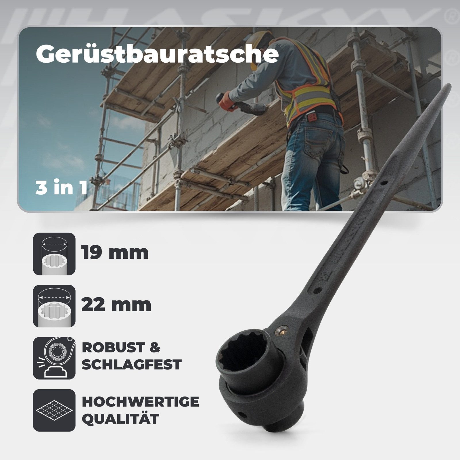 Thumbnail - HASKYY Ratsche 10 Gerüstbauknarren Gerüstbauerratschen 19/22 mm Gerüstbauknarre