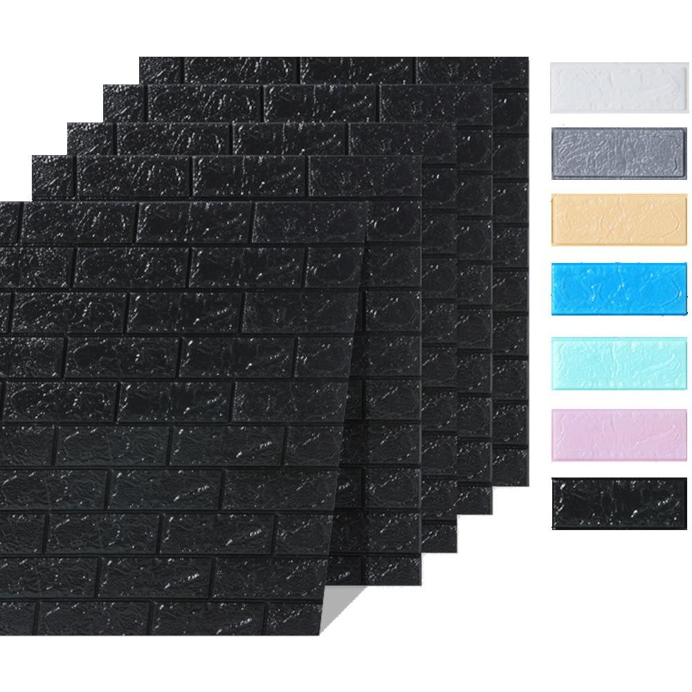 HOOZ Wandpaneel 5x Wandpaneele 3D-Ziegelsteinoptik 77x70x0,5cm selbstklebend - schwarz, BxL: 77x70 cm, (5-tlg)