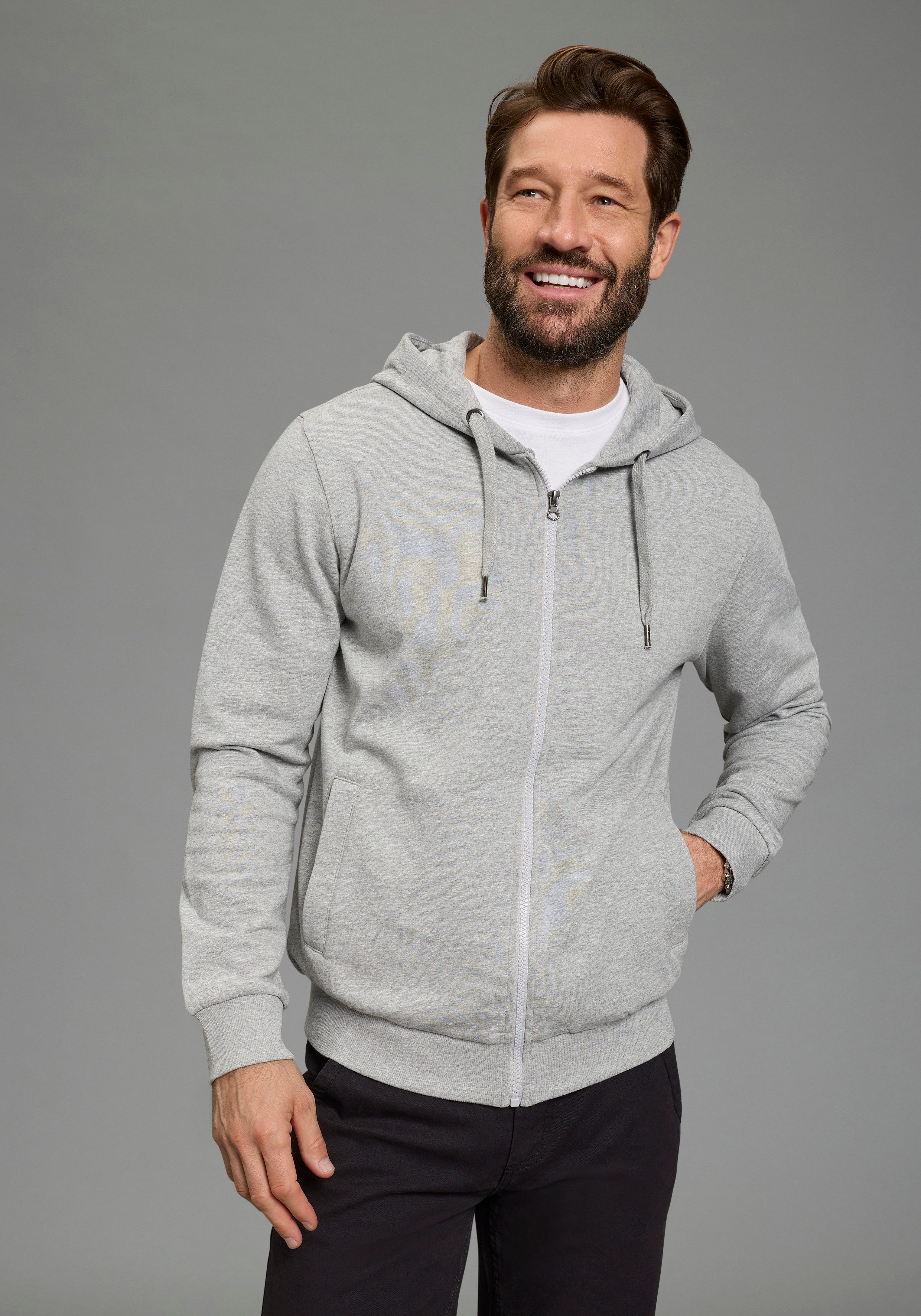 Man's World Sweatjacke (Spar-Set, 2-tlg) mit Kapuze und Kordelzug, aus angerauter Sweatware
