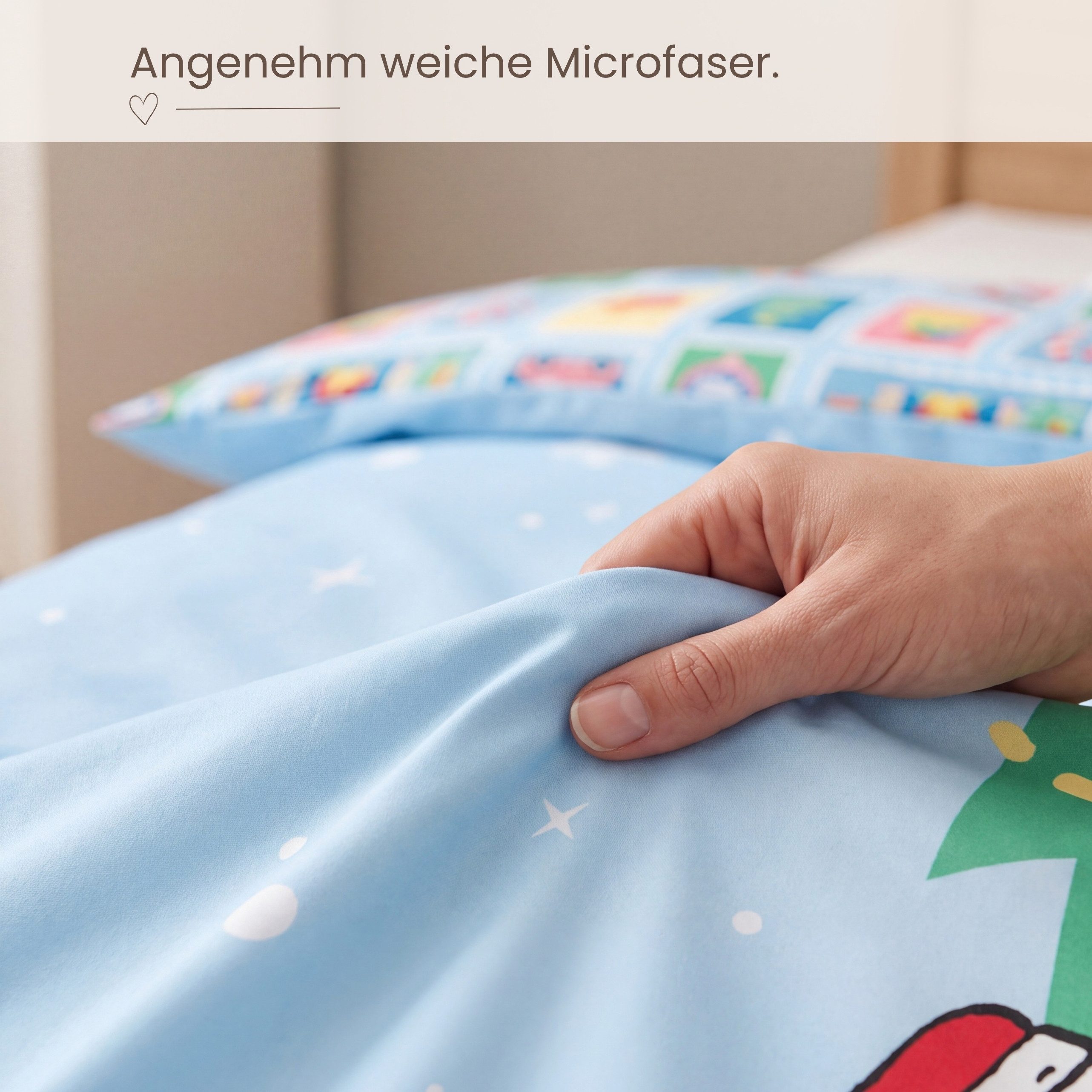 MTOnlinehandel Bettwäsche Snoopy 135x200 cm Peanuts Weihnachtmotiv, Mikrofaser, 2 teilig, Wendebettwäsche für Mädchen und Jungs mit Snoopy & Woodstock – Bild 5 von 5