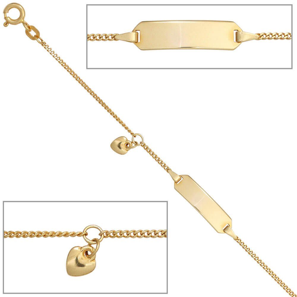 Gelbgold Armschmuck Herz Kinder Gold Schmuck Krone mit Goldarmband Armband Schildband 585 14cm