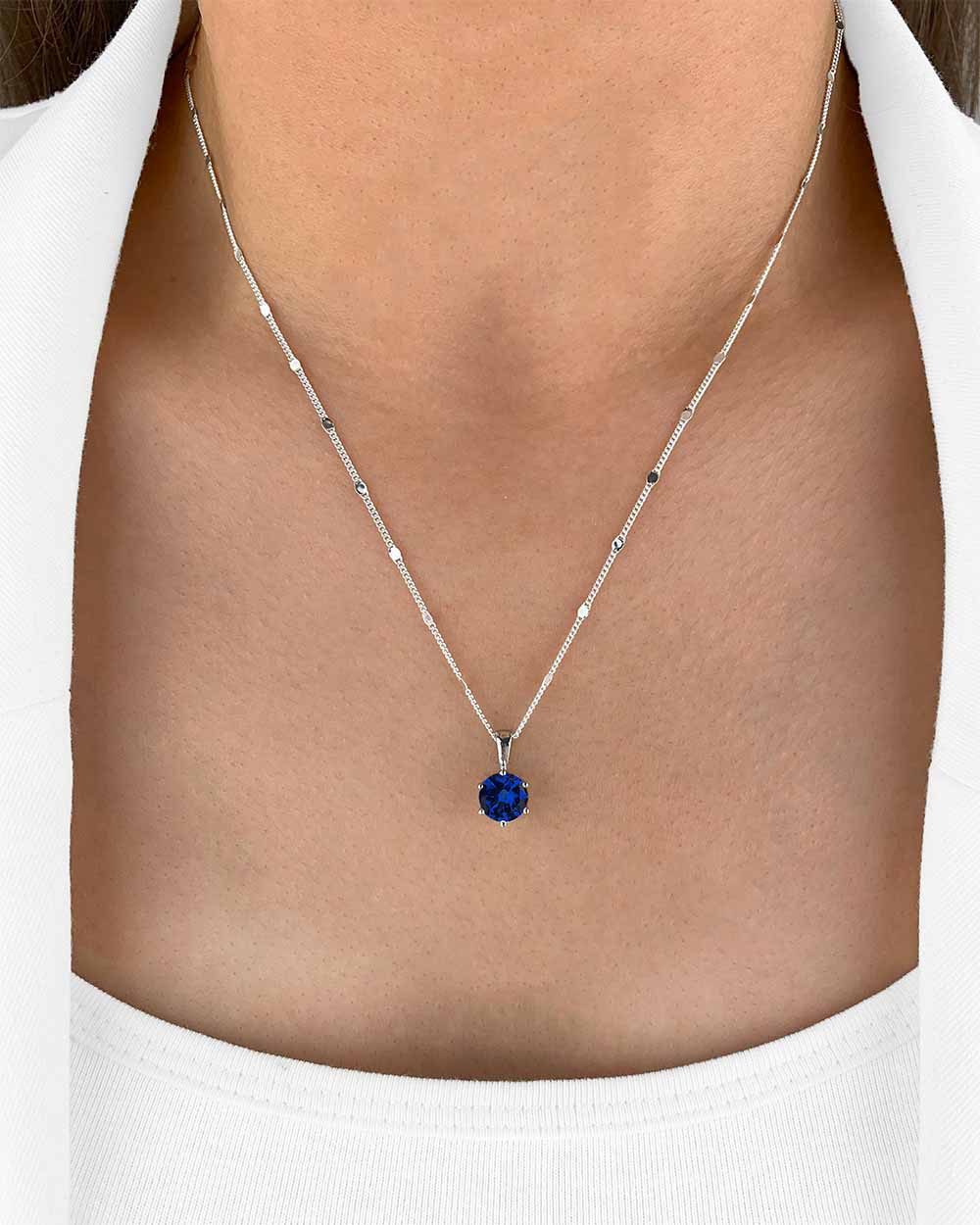 DANIEL CLIFFORD Kette mit Anhänger 'Marianne' Damen Halskette Silber 925 runder Anhänger blauer Kristall (inkl. Verpackung), größenverstellbare Silberkette silberne Plättchen, blauer Kristall