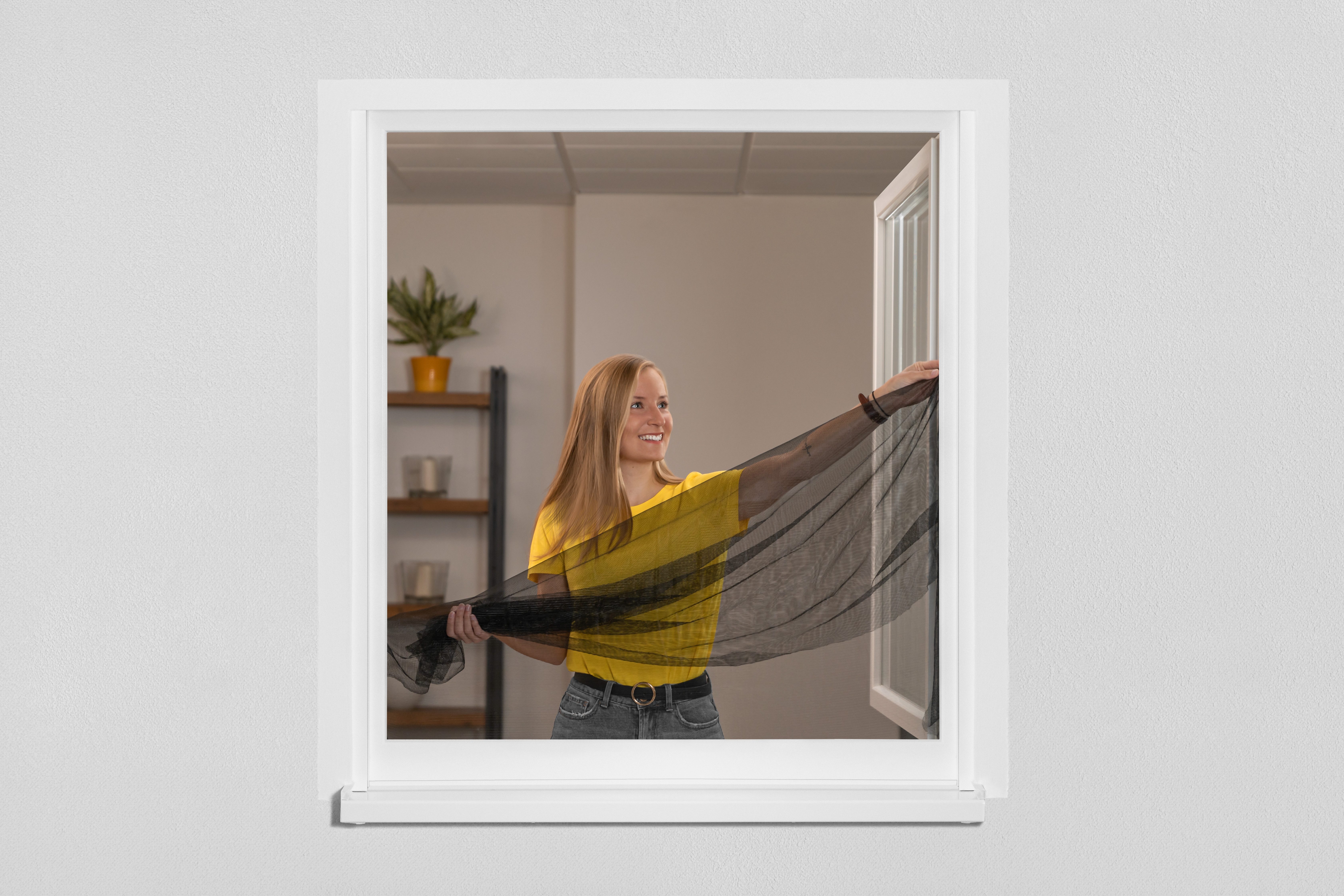 SCHELLENBERG Fliegengitter-Gewebe für Fenster ohne bohren, (Set, 1-St), Insektenschutz inkl. Befestigungsband, 100 x 100 cm, weiß, anthrazit