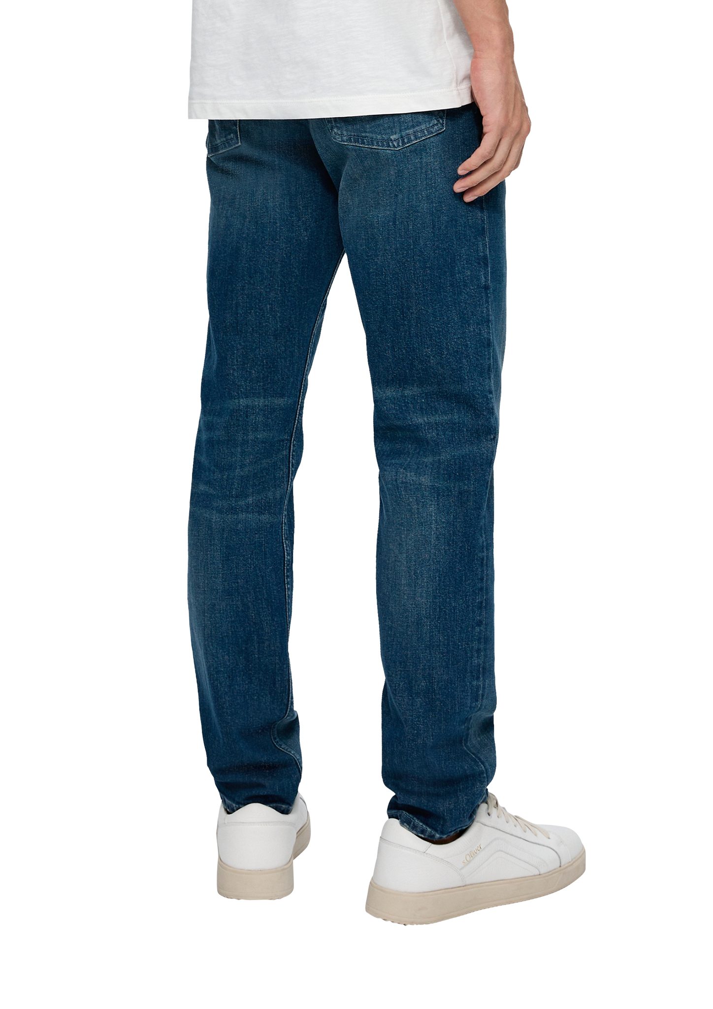 s.Oliver Stoffhose Jeans Nelio / Label-Patch Baumwollstretch dunkelblau Mid Leg Fit / Rise / / Slim Slim