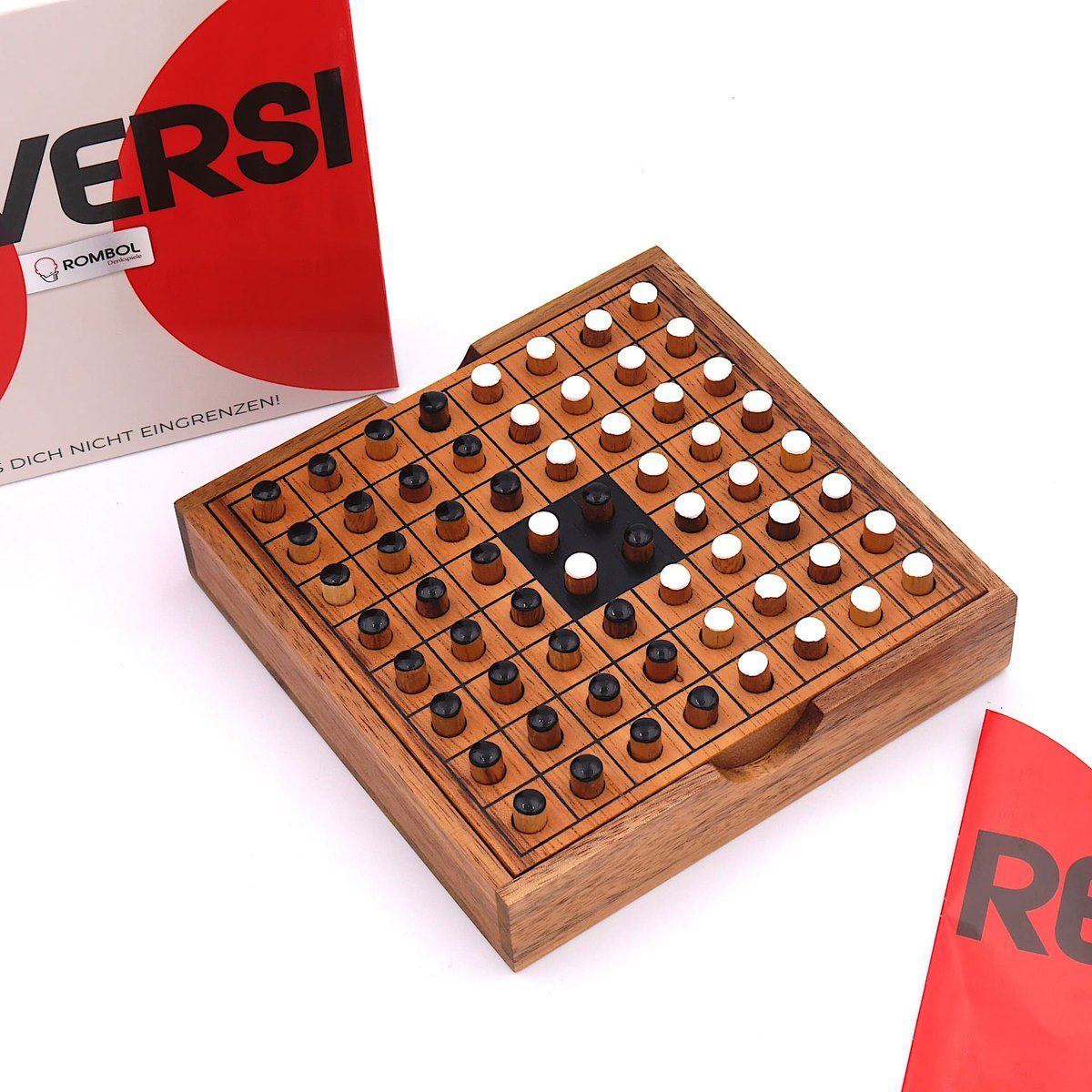 ROMBOL Denkspiele Spiel, Brettspiel Personen Holzspiel aus Holz, Strategiespiel – weiß/schwarz für 2 Reversi edlem Interessantes