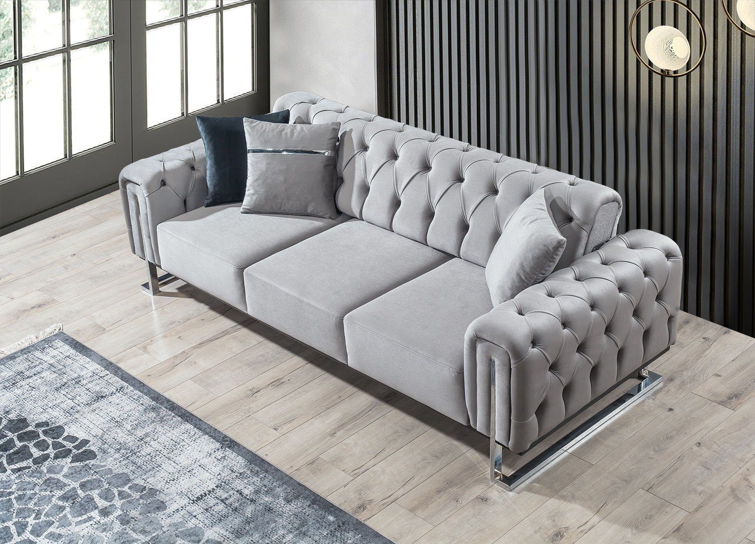 Villa Möbel 3-Sitzer »Nova Sofa Schlaffunktion mit Knopfsteppung«, 1 Stk. 2- Sitzer, Quality Made in Turkey, Mikrofaser Samtstoff