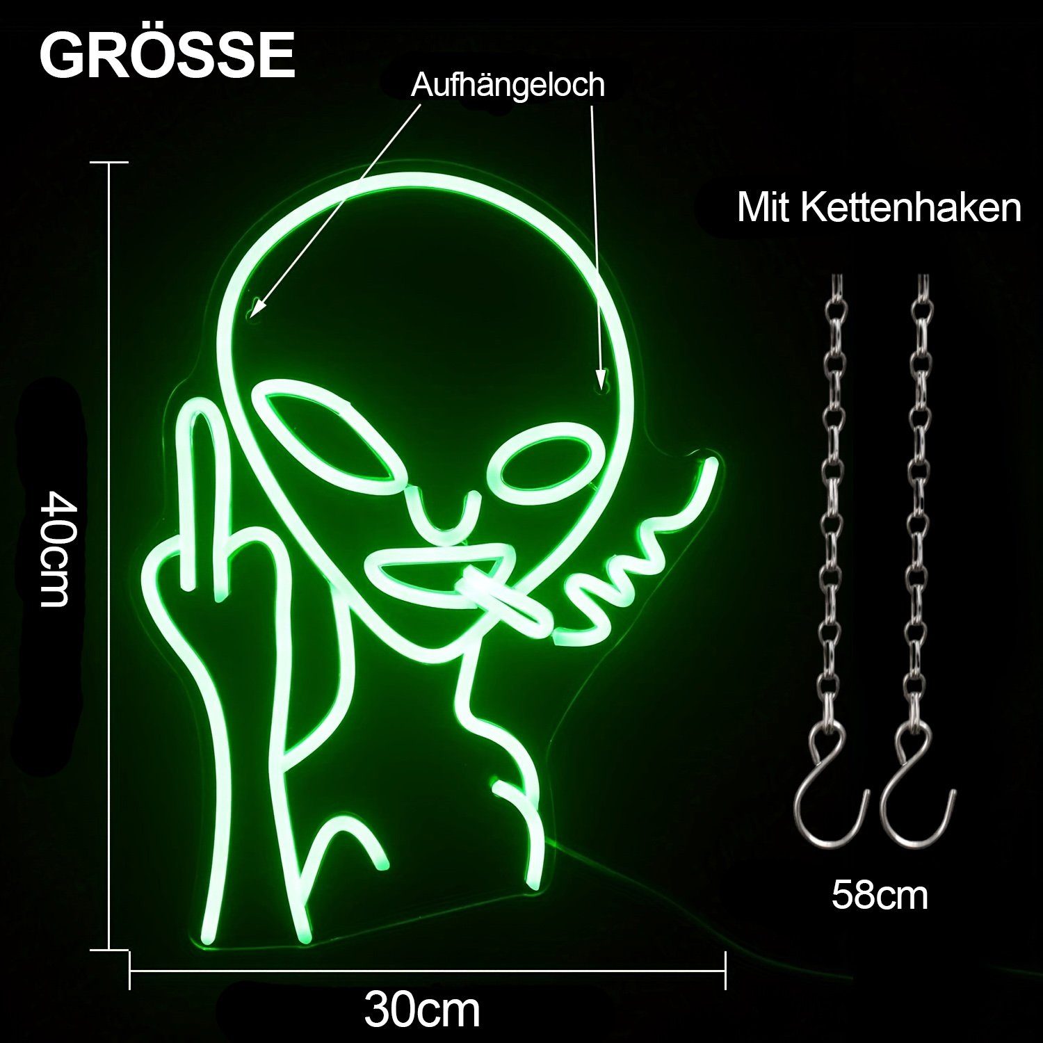 Room USB Transparenter LED LED Neon Dekolicht LED 2M Schild,Außerirdischer Batteriebetrieb Acrylrückwand, Nachtlicht MUPOO Lampe Dekor,Hängeleuchte,Wandleuchte für LED LED Gaming Halloween, Dekofigur Neon