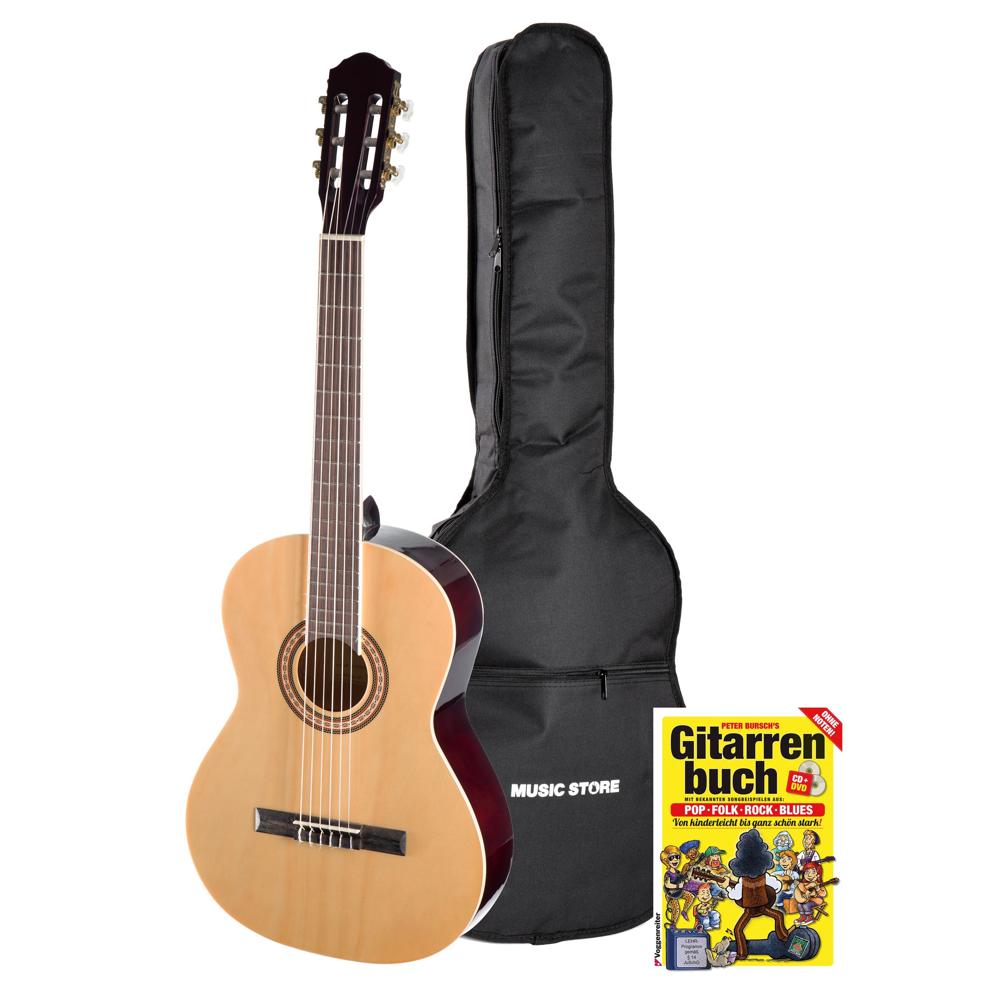 Almeria Konzertgitarre, Konzertgitarren Set 4/4 Gitarre Gigbag und Lehrbuch Hochglanz Finish Selected Hardwood Hals Composite Griffbrett Ideal für Anfänger und Fortgeschrittene Gold Hardware, Konzertgitarren, Konzertgitarren-Sets, Konzertgitarren Set, 4/4 Gitarre, Hochglanz Finish
