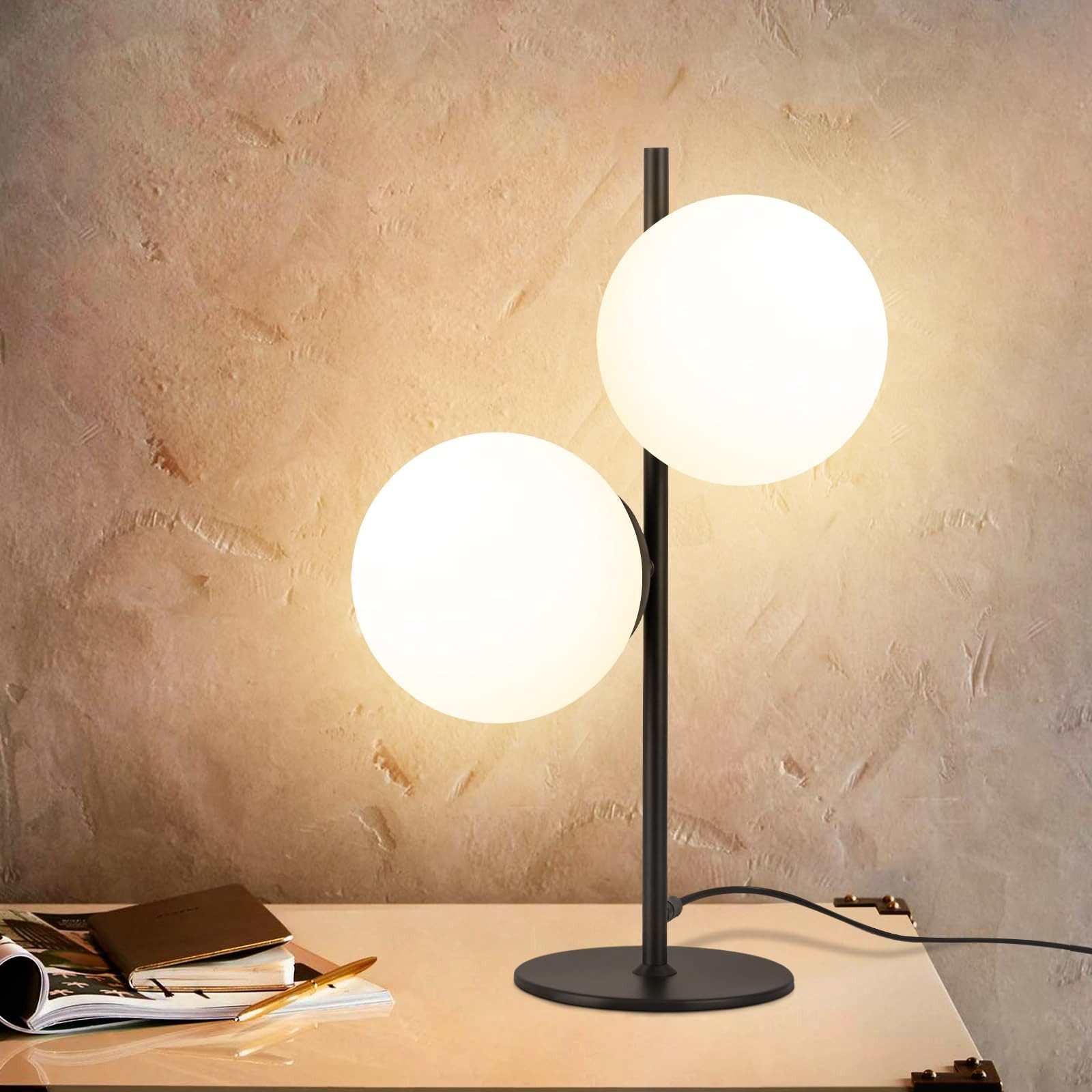 Nettlife Tischleuchte Schwarz Glas Modern E27 mit Schalter Nachttischlampe günstig online kaufen