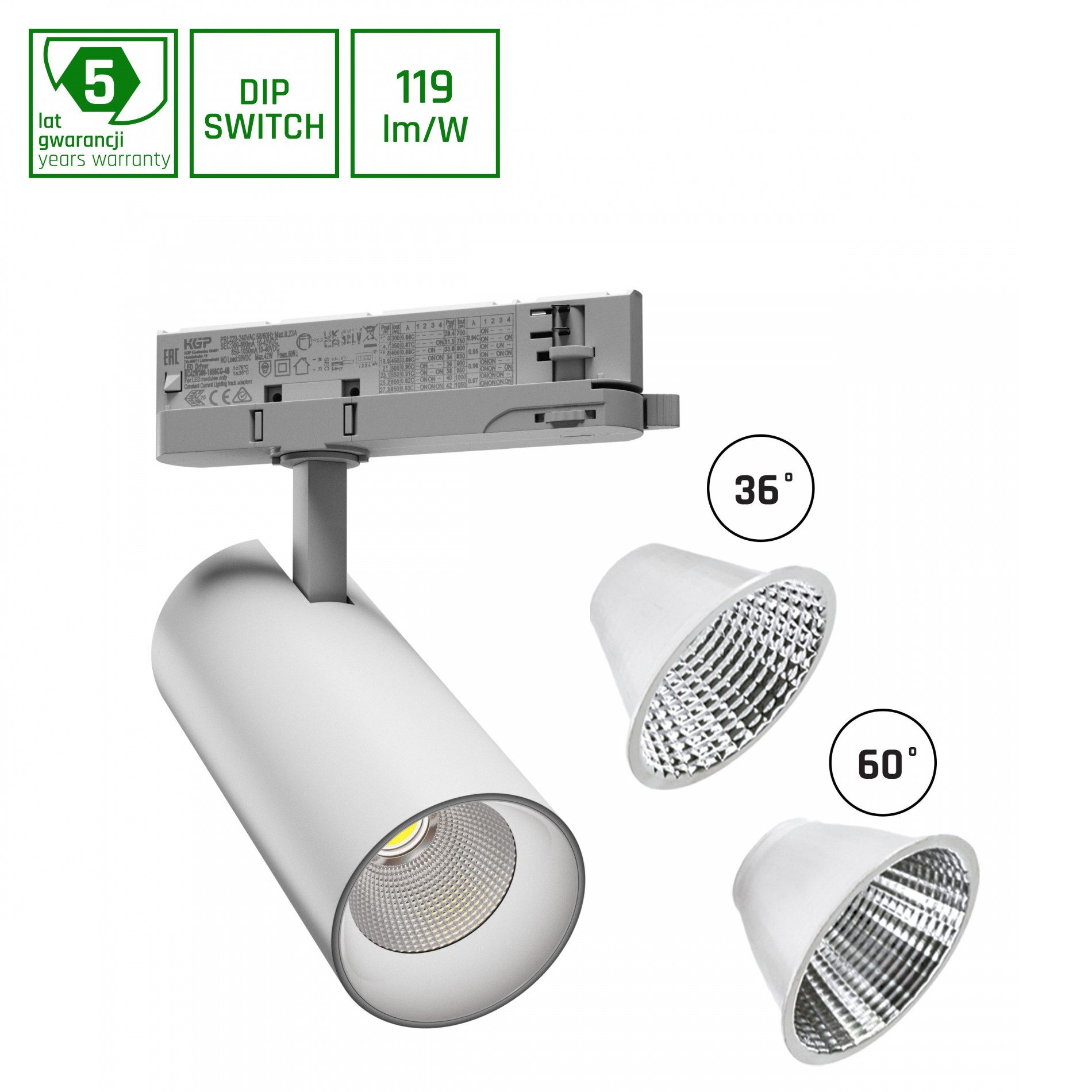 Schienensystem-Leuchten LED 3-Phasen Stromschienenstrahler 15-27W 3200lm 36°/60° Neutral 4000K