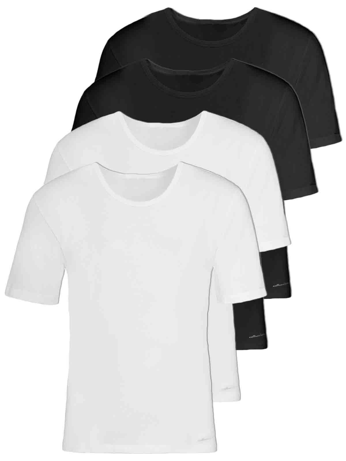 COMAZO Unterziehshirt 4er Pack Herren Shirt kurzarm (Spar-Set, 4-St) Vegan schwarz-weiss