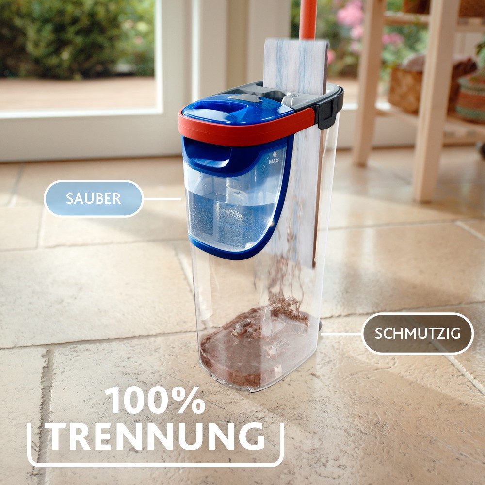 Vileda Bodenwischer-Set Vileda H2PrO Flat Mop System, (Set, 3-St), 100%-ige Trennung von sauberem und schmutzigem Wasser