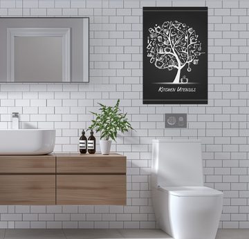 Wallario Wandfolie, Kitchen Utensils - Baum aus Küchenutensilien in schwarz weiß, wasserresistent, geeignet für Bad und Dusche