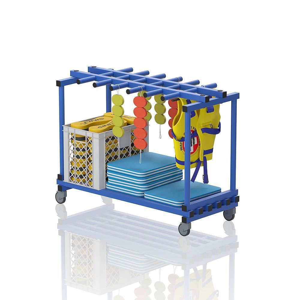 Sport-Thieme Organizer Regalwagen Kombi flach by Vendiplas, 1 Ablagefläche, 6 Stäbe zum Aufhängen von Schwimmgürtel etc.