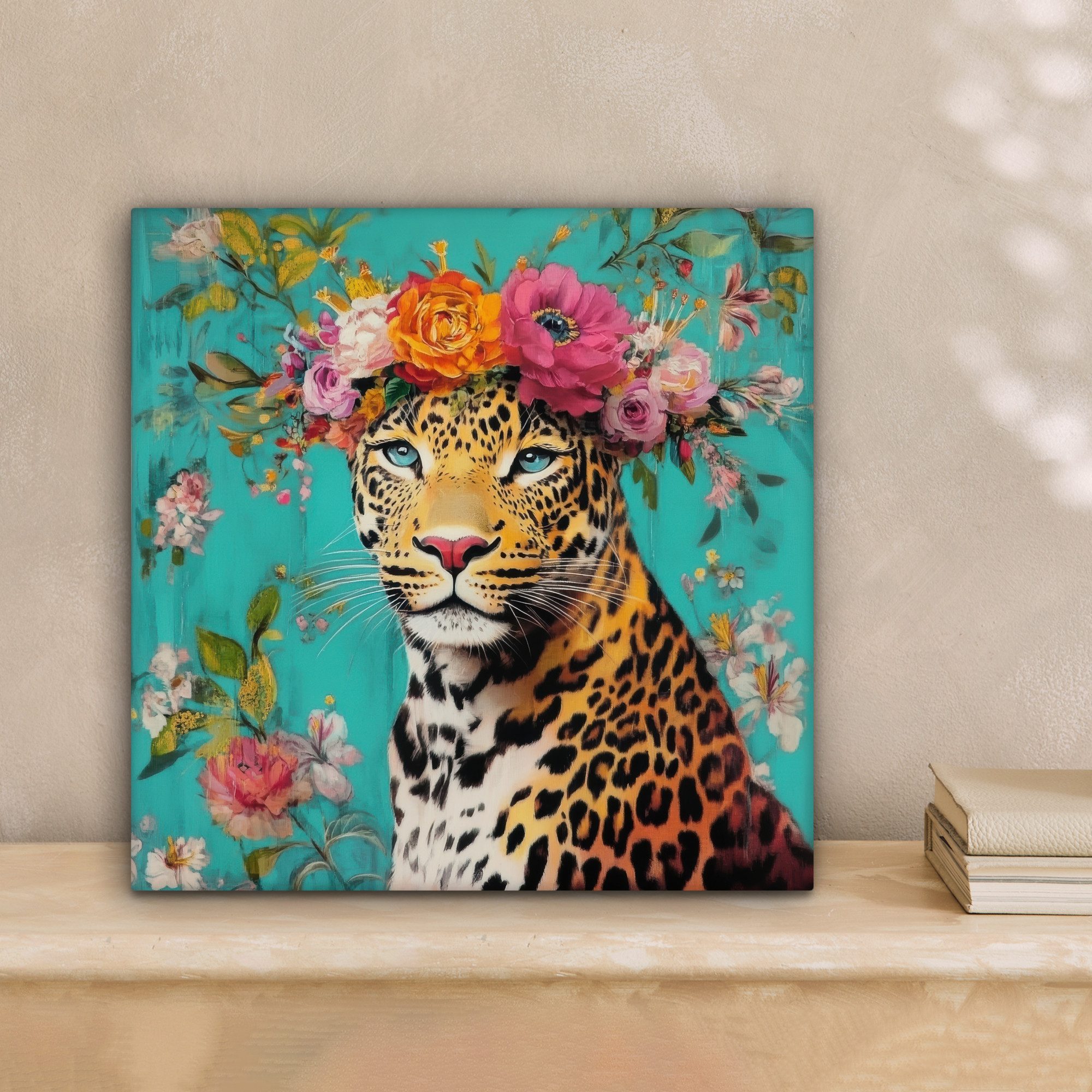 OneMillionCanvasses® Leinwandbild Leopard - Blumen - günstig online kaufen