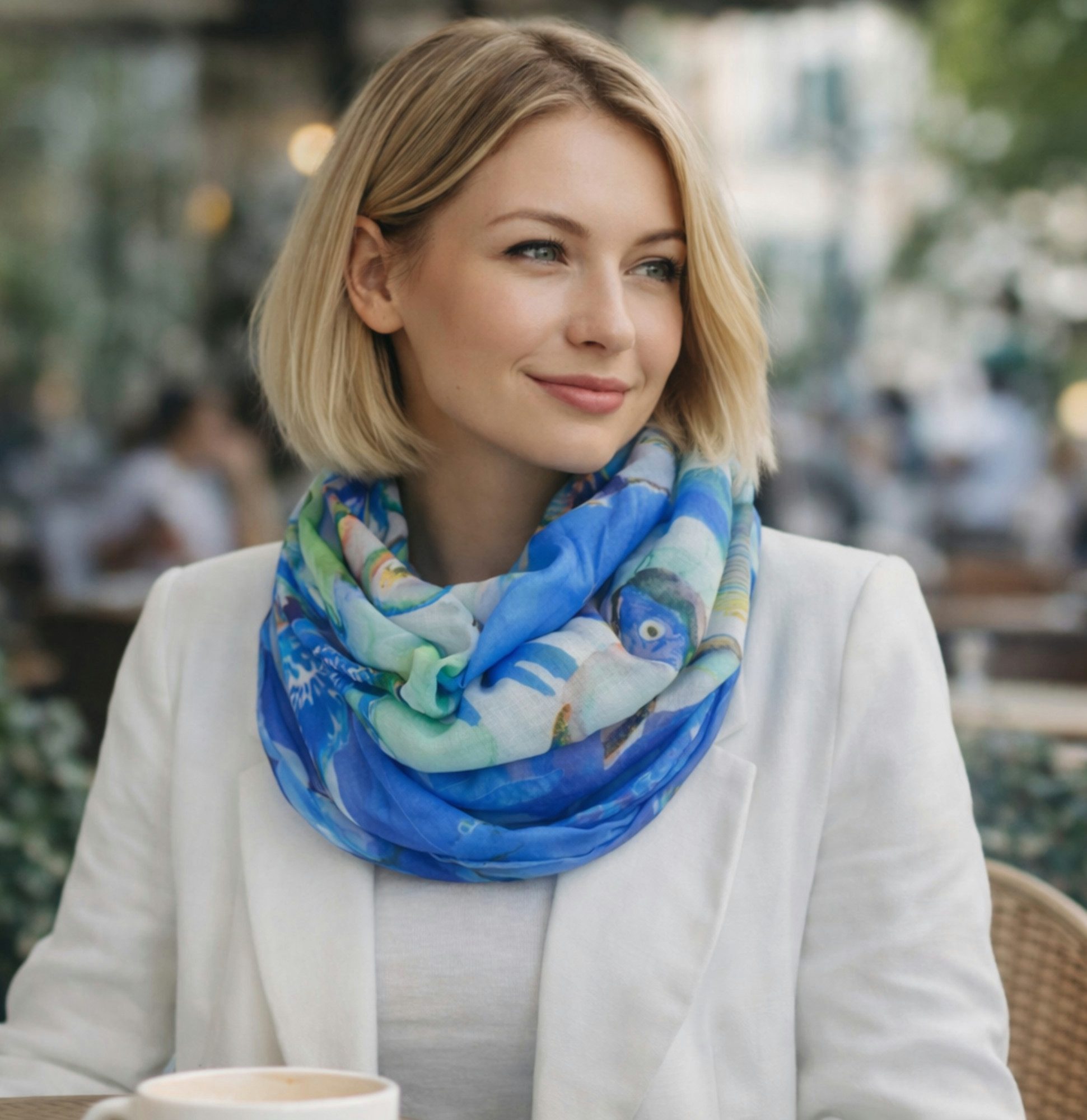 Ella Jonte Loop, mit tropischem Print – Leichter Rundschal in bunten Farben