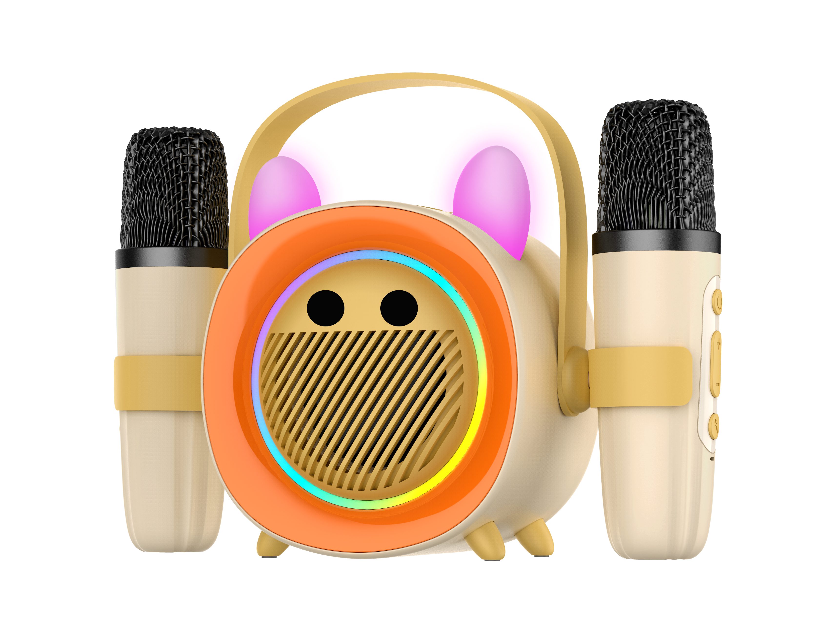 BBG Karaoke Box für Kinder mit 2 kabellosen Mikrofonen Karaoke-Maschine (5 W, Tragbar mit Bluetooth, Licht & Stimmeneffekten, Aufnahme)