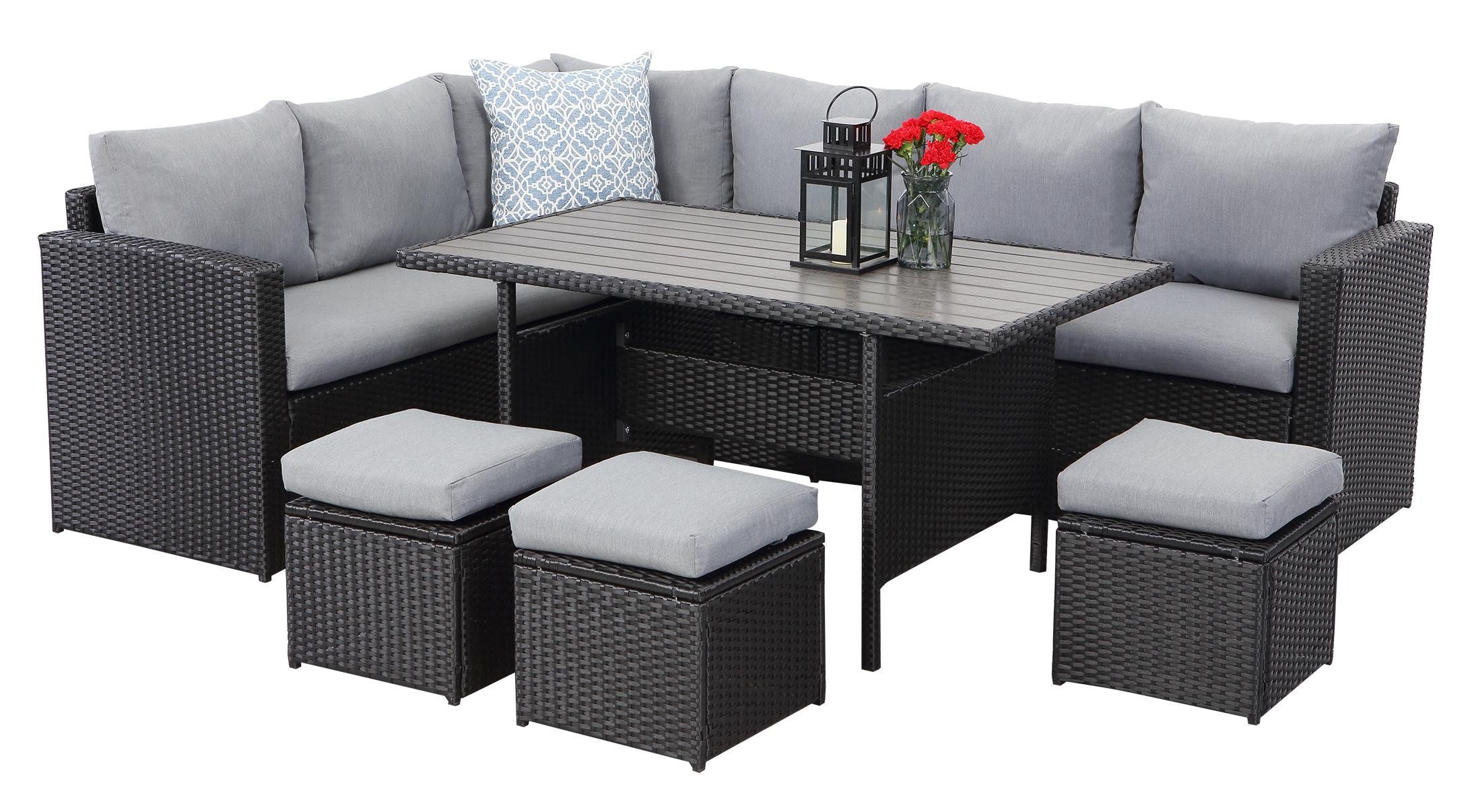 MeXo Loungeset Rattan Gartenmöbel set 8 Personen wetterfest, (Esstisch brei günstig online kaufen