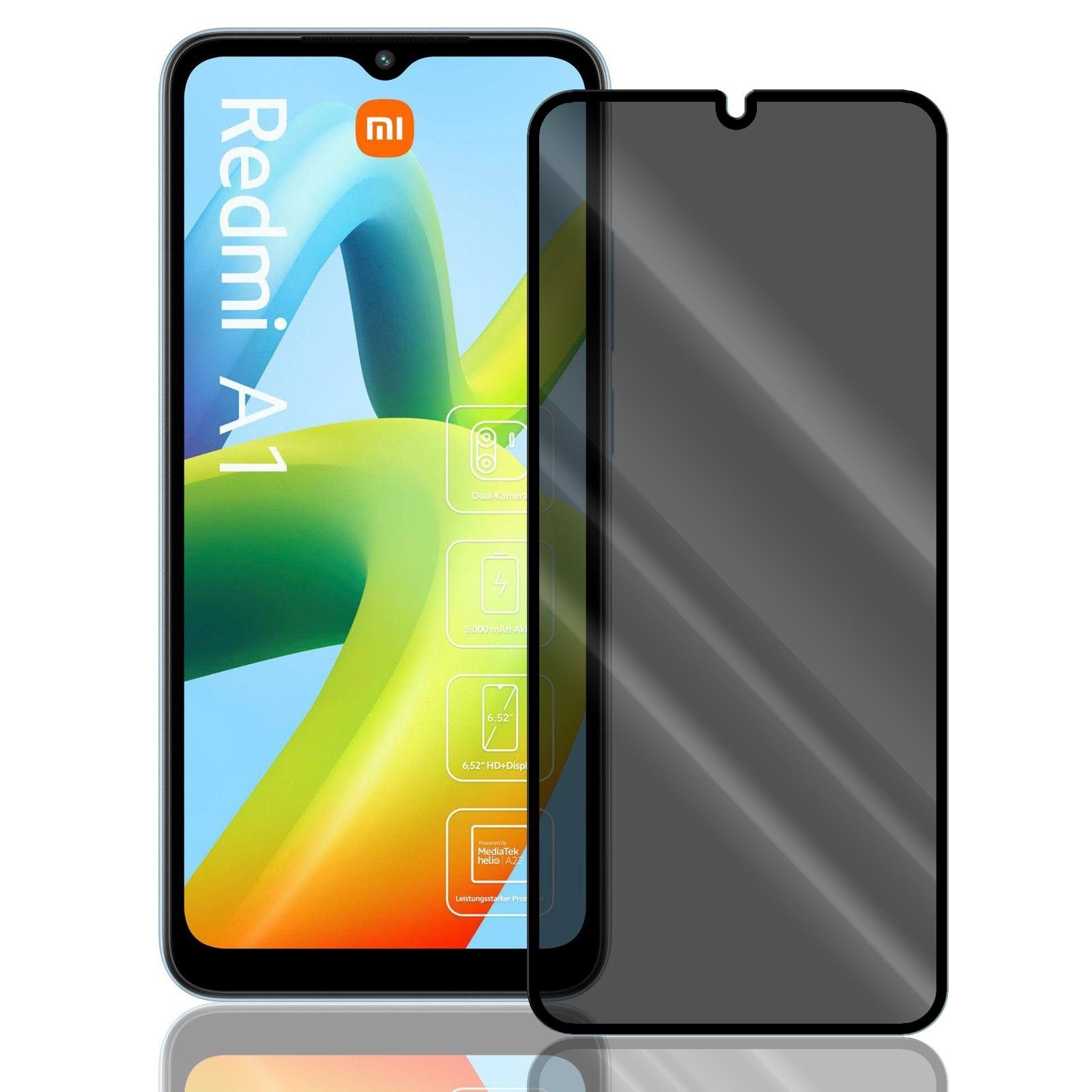 Numerva Schutzfolie Panzer Folie Echt Glas Folie für Xiaomi Redmi A1, (1x Schutzfolie 2x Reinigungstücher), Anti Spy Schutzfolie Blickschutz Glasfolie Sichtschutzfolie