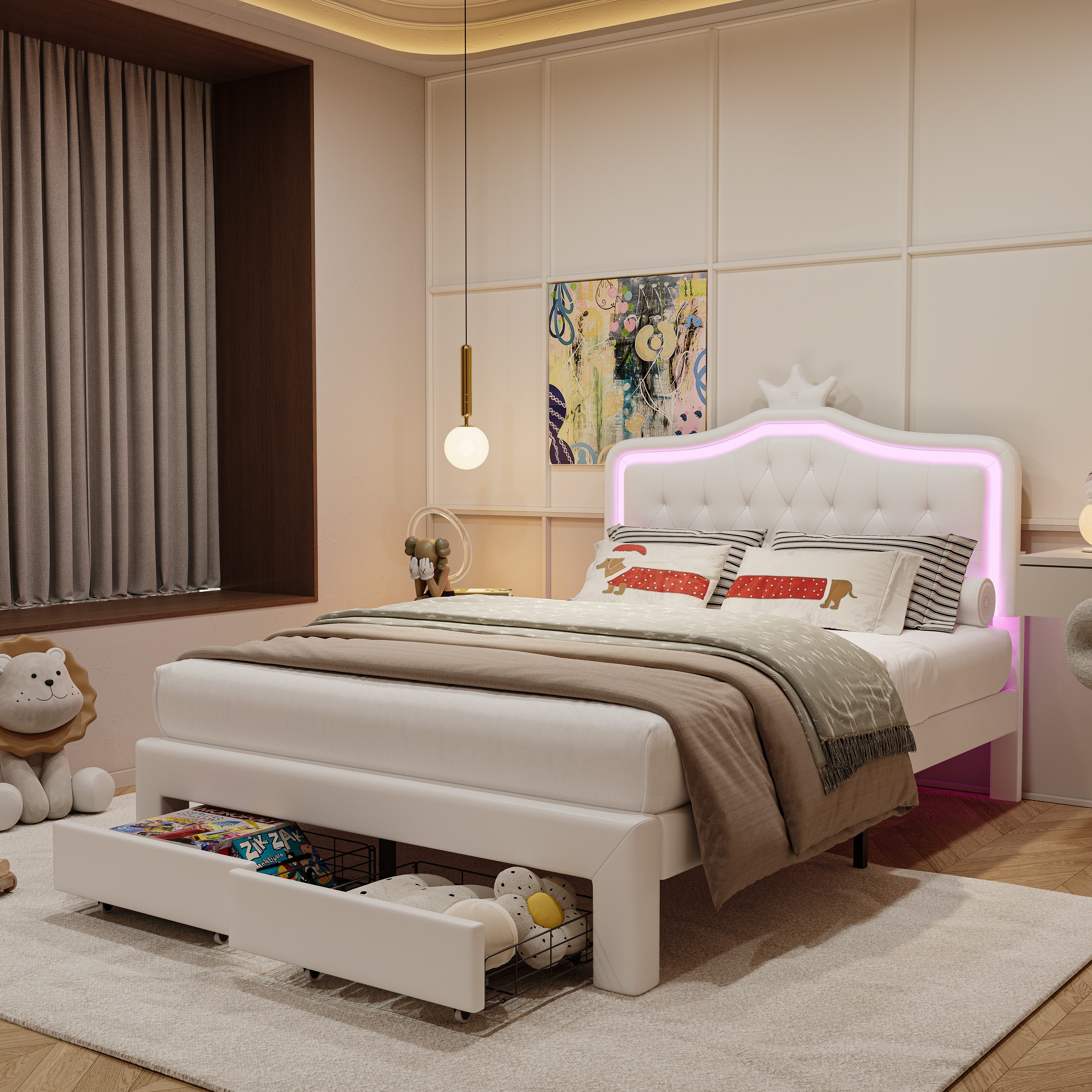 PXloue Polsterbett Kinderbett mit niedlichem Kopfteil und praktischer Schub günstig online kaufen
