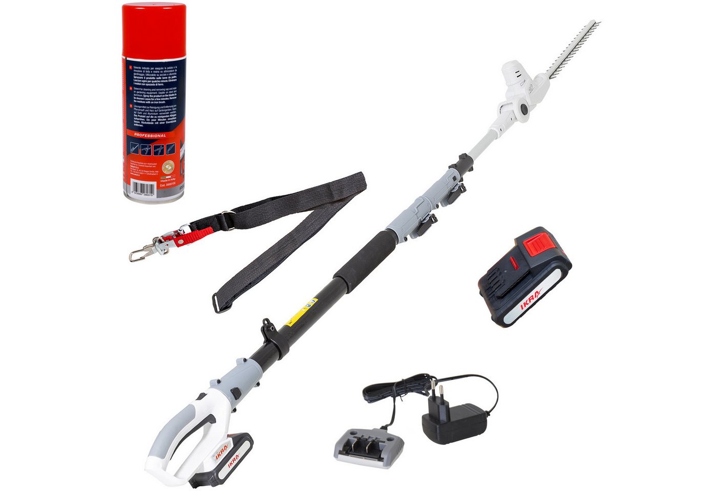 ikra GmbH Teleskop-Heckenschere ICPH 2040, bis 2,75 m Arbeitshöhe, 20V Akku, Lasergeschnittene & gehärtete Messer, inkl. Pflegespray