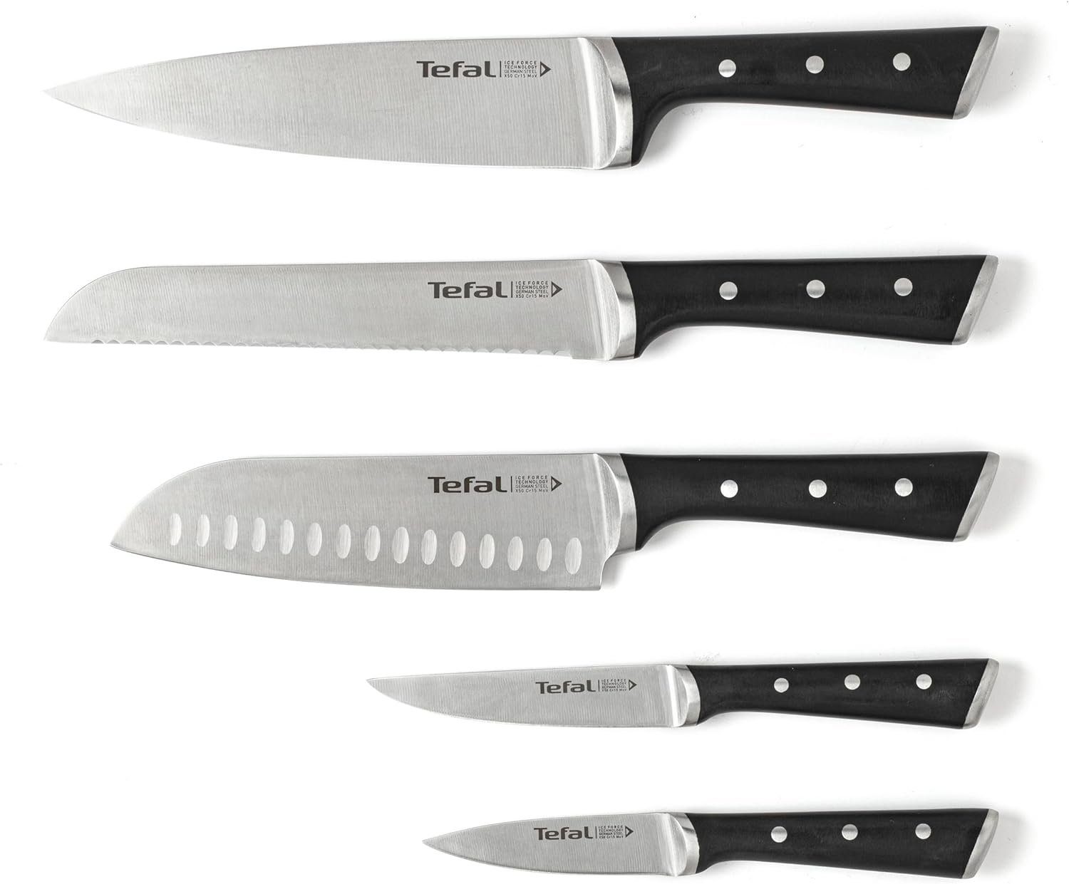 Messerblock Set aus (6-tlg) 6-teilig Ice Holz Hitzebehandelte Tefal Messer-Set Force Messer