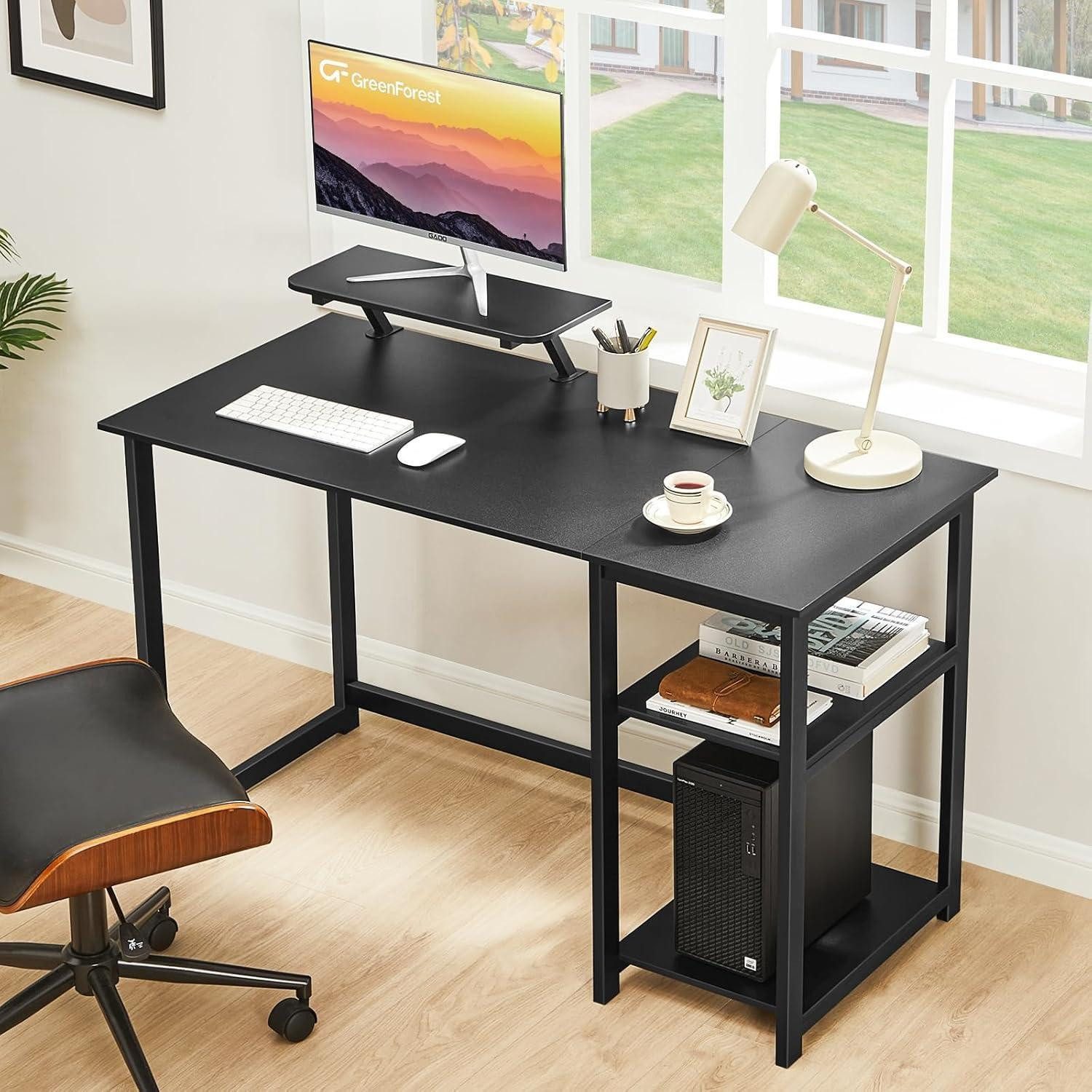 LuxusKollektion Computertisch Kleiner Schreibtisch mit Stauraum und Monitorständer, 100cm, Schwarz