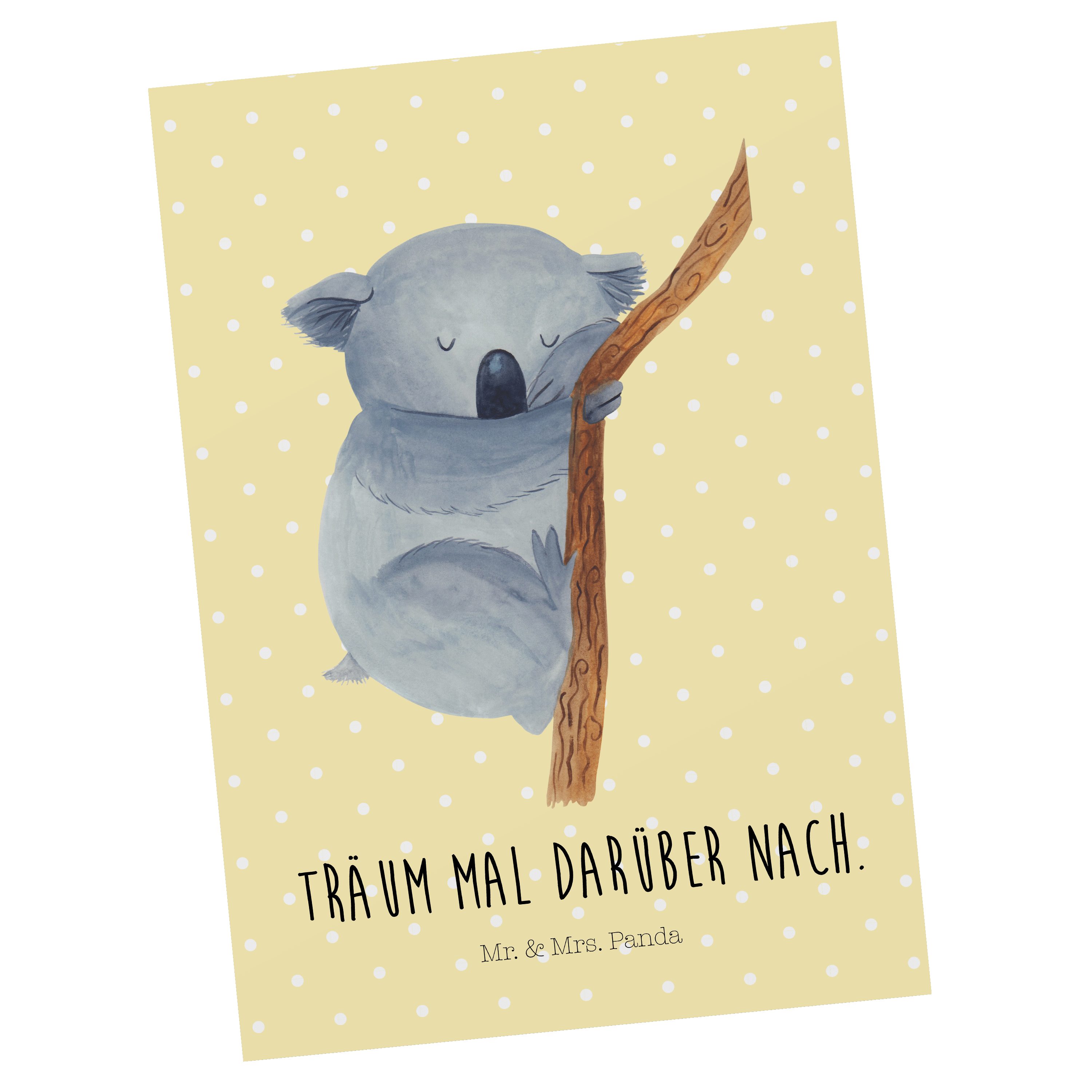 Mr. & Mrs. Panda Postkarte Koalabär - Gelb Pastell - Geschenk, Traumland, Schlafzimmer, Einladun