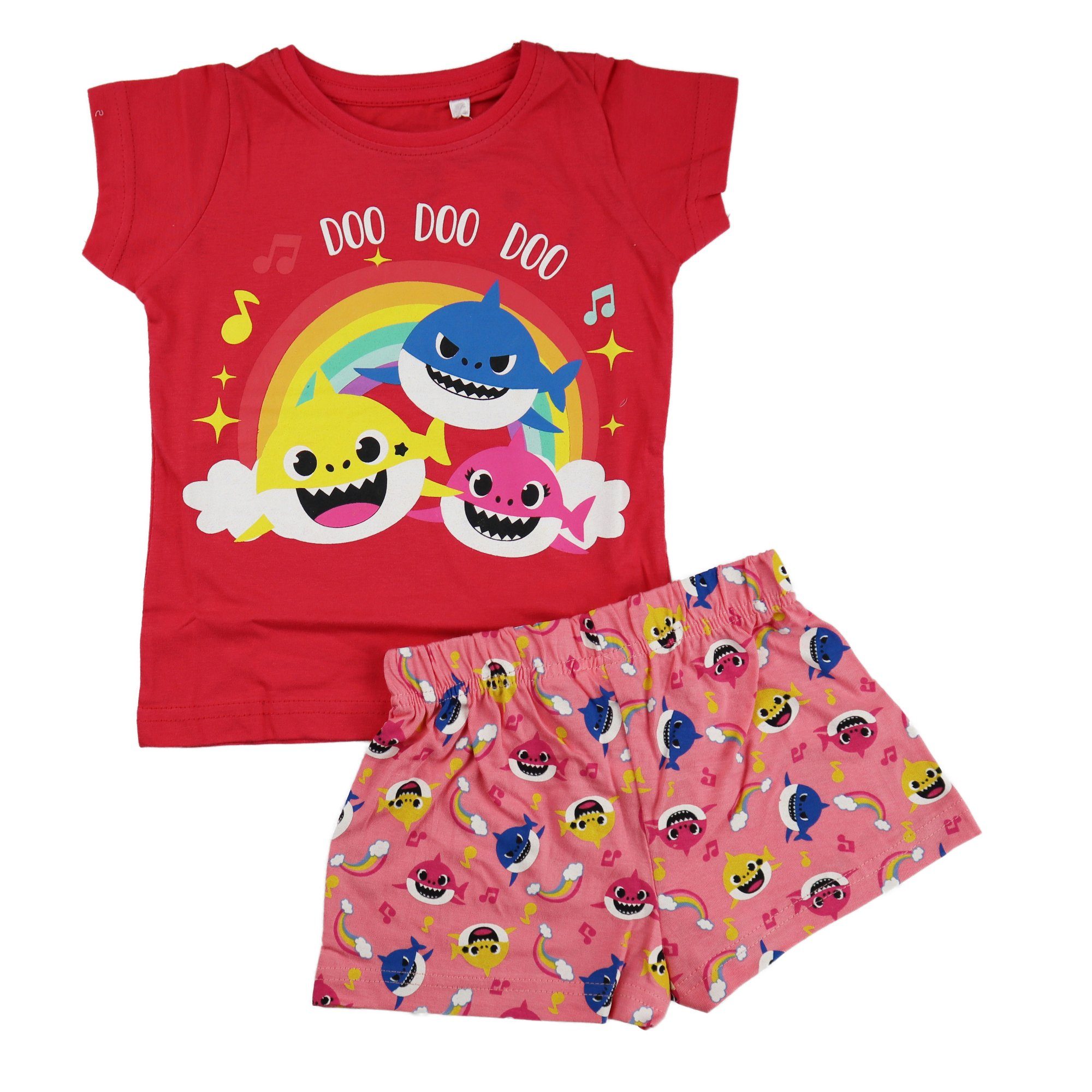 Baby Shark Schlafanzug Baby Shark Hai Kinder Baby Mädchen Pyjama Gr. 92 bis 116 Rot | Schlafanzüge