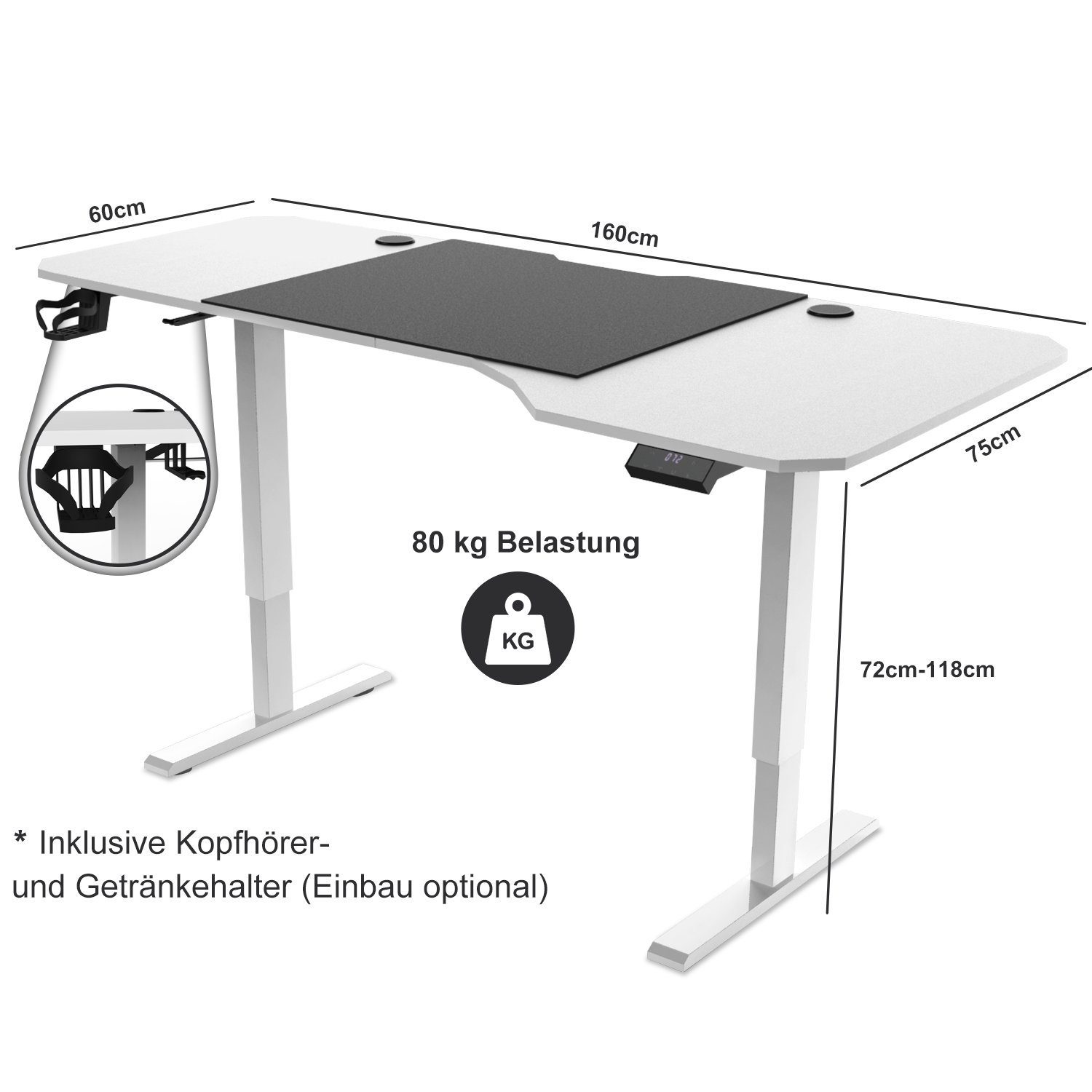 Homall Schreibtisch Stehpult weiß HOMALL 160x75cm elektrischen höhenverstellbaren