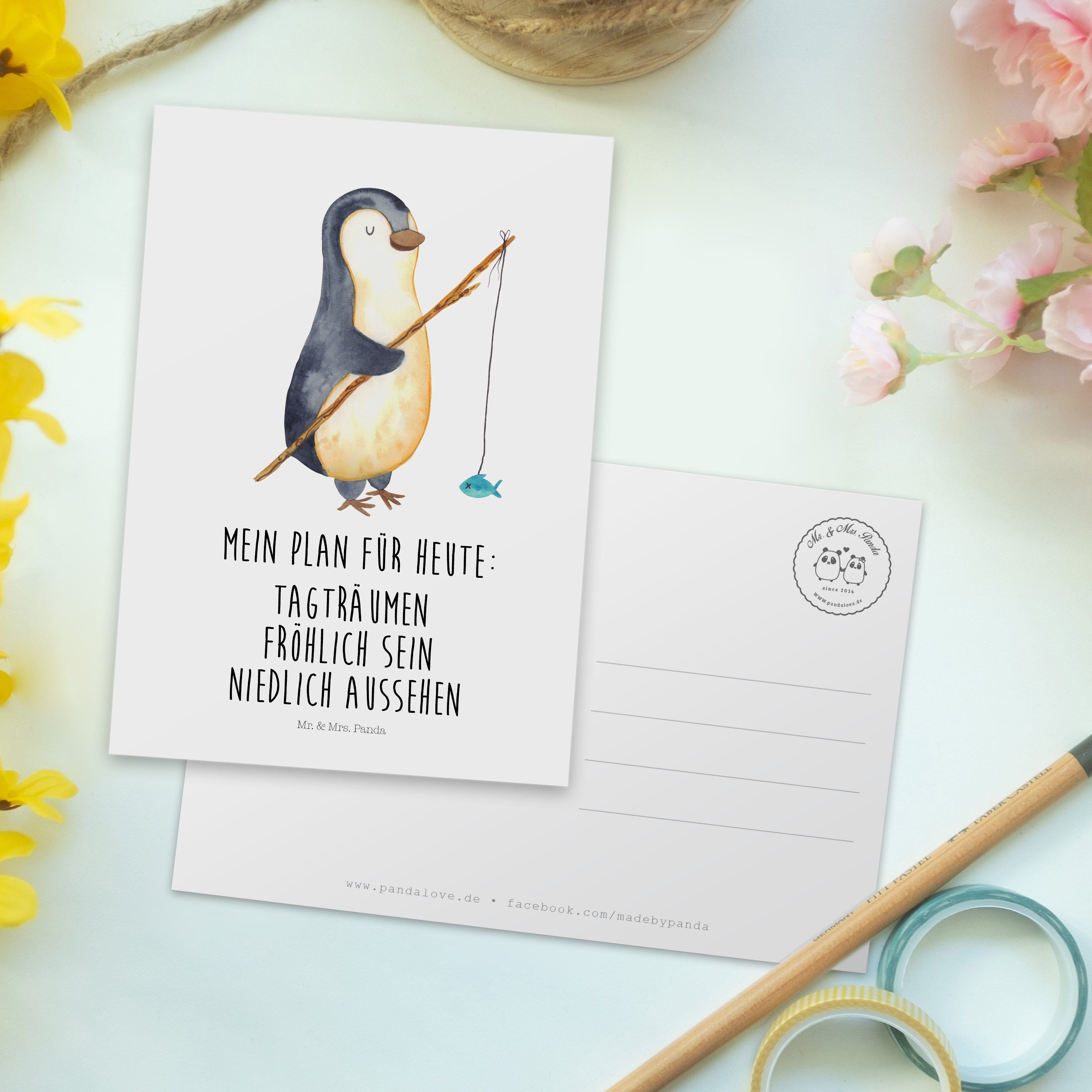& Fischer Panda Pinguin Angelurlaub, Mr. Geschenkkarte, Mrs. - Geschenk, Angler - Weiß Postkarte