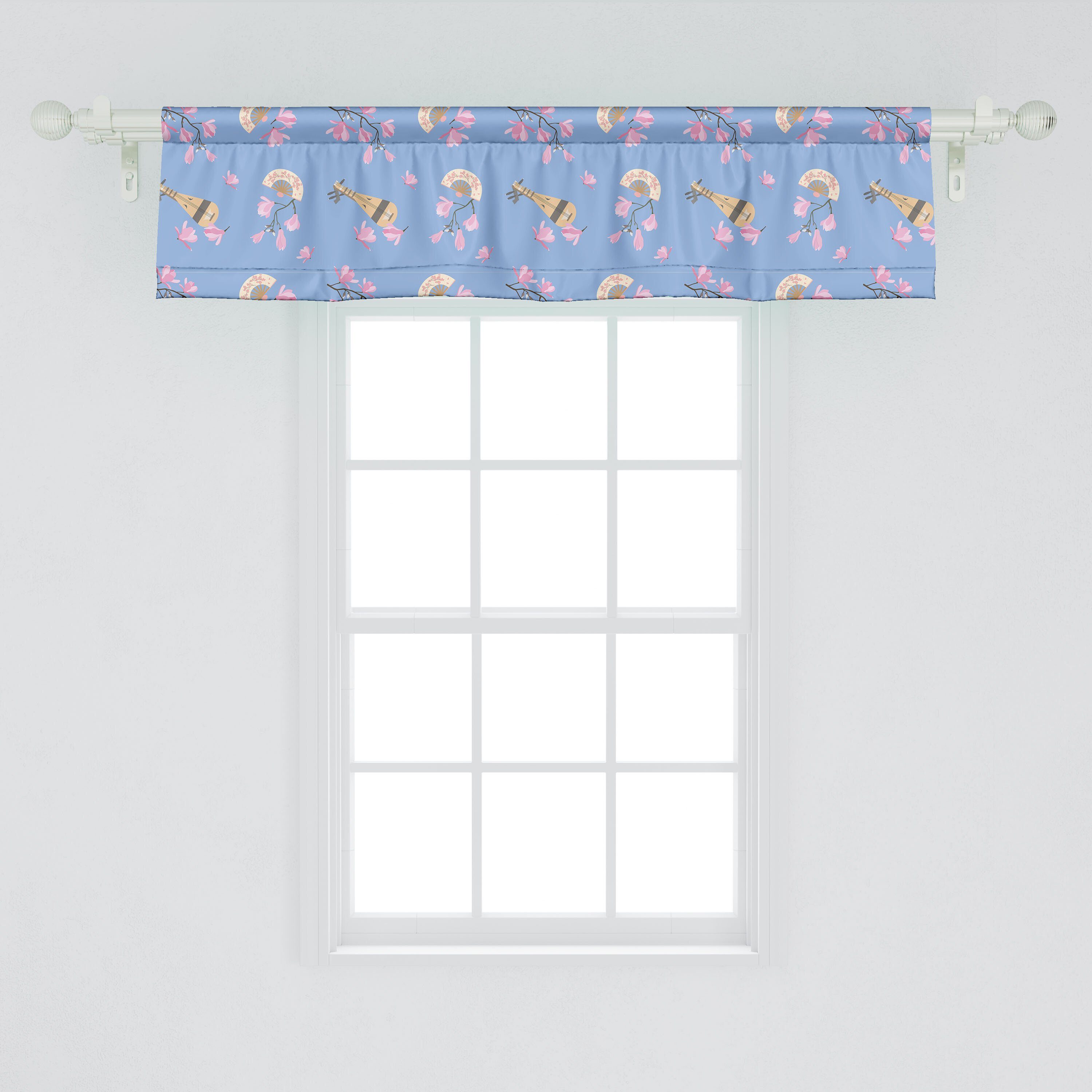 Vorhang Biwa-Blüten Abakuhaus, Microfaser, Volant Dekor Kunst Stangentasche, Küche Schlafzimmer Musik Scheibengardine mit für japanische