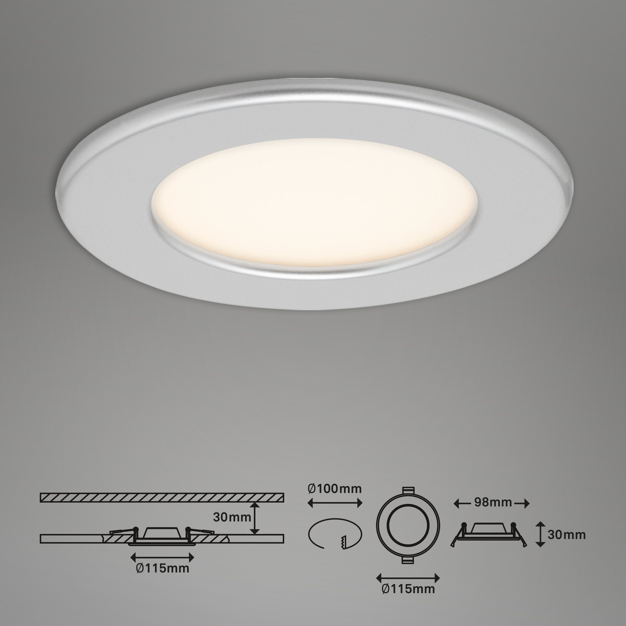 Briloner Leuchten LED LED Bad Einbauleuchte SET fest IP44 für 7053-034, Warmweiß, verbaut, Einbauleuchte ultraflach 3er