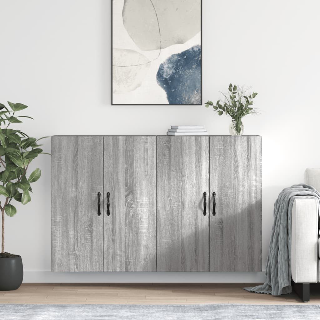 furnicato Wandhängeschrank Wandschrank Grau Sonoma 69,5x34x90 cm aus Holzwerkstoff und Metall, 2-tlg., Feuchtigkeitsbeständiger Hängeschrank mit viel Stauraum im 2er-Set