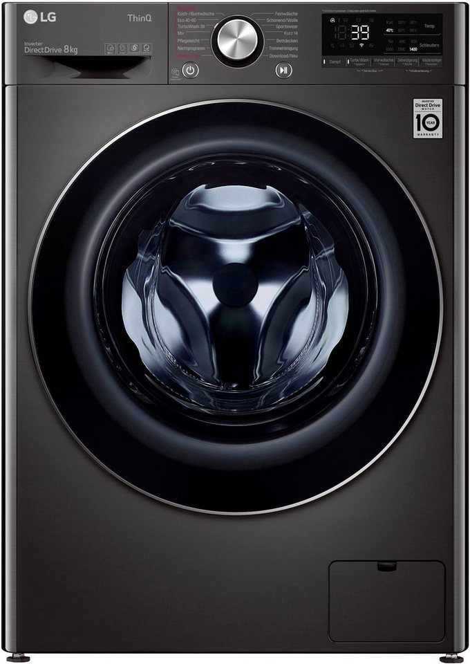 LG Waschmaschine F4WV708P2BA, 8 kg, 1400 U/min, TurboWash® - Waschen in nur  39 Minuten, Steam: Tiefenreinigung mit Dampf mit speziellem Programm wie  AllergyCare