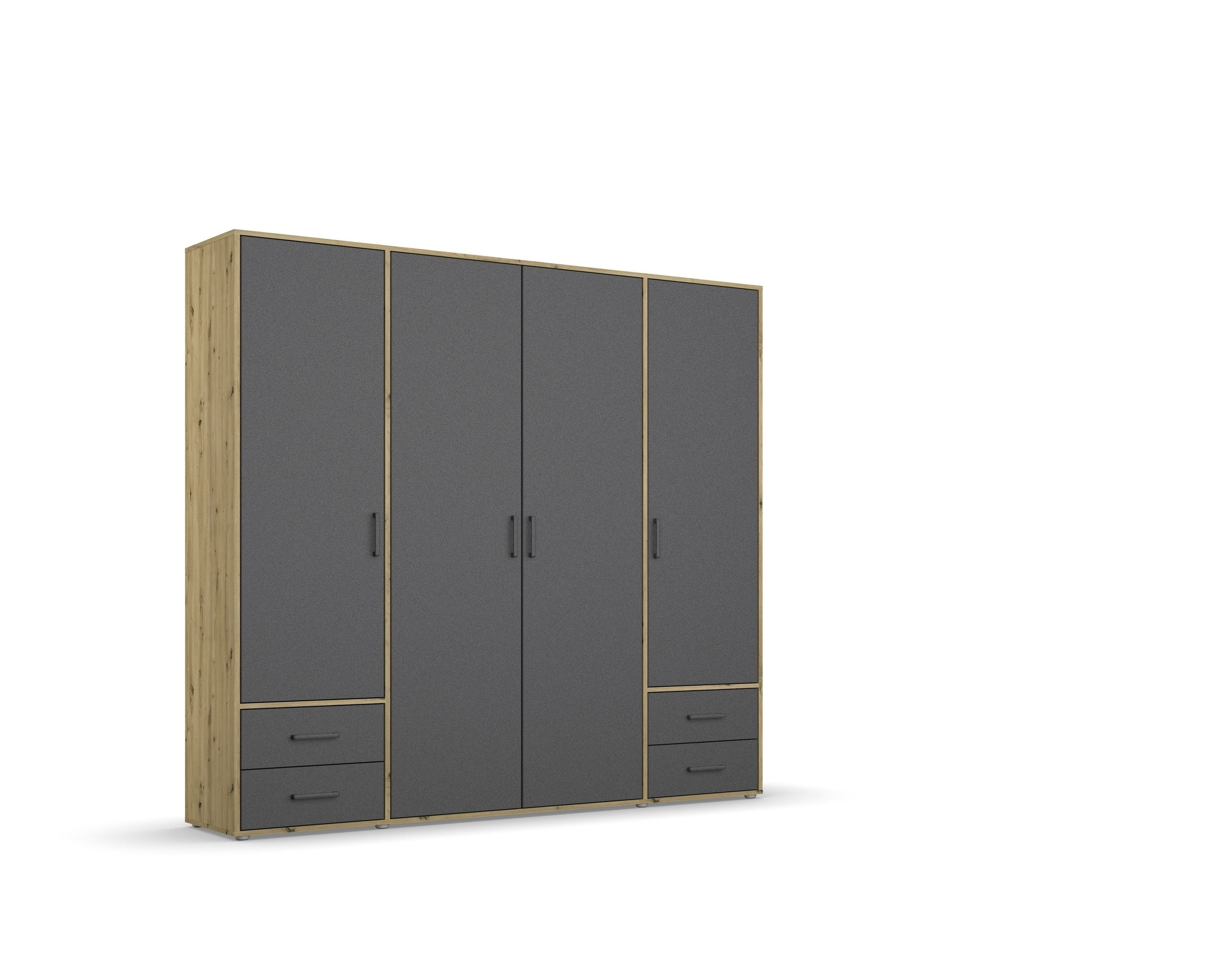 freiraum Drehtürenschrank Voyager 4 Schübe, 5 Böden, grau / Eiche Artisan Dekor - 187x194x53 (BxHxT)