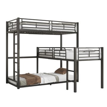 DOPWii Etagenbett 90*200cm Dreifach-Etagenbett, Eisenrahmenbett, hohes Geländer, Metallbett,Einfaches Design,Schwarz