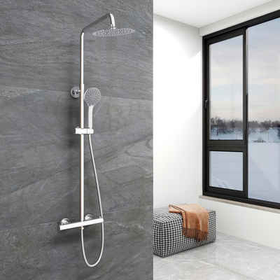 duschspa Duschsystem mit Thermostat und Handbrause Regendusche, Höhe 80-116 cm, Komplett-Set, mit 360° drehenbarem Regenduschkopf und höhenverstellbar Duschstange
